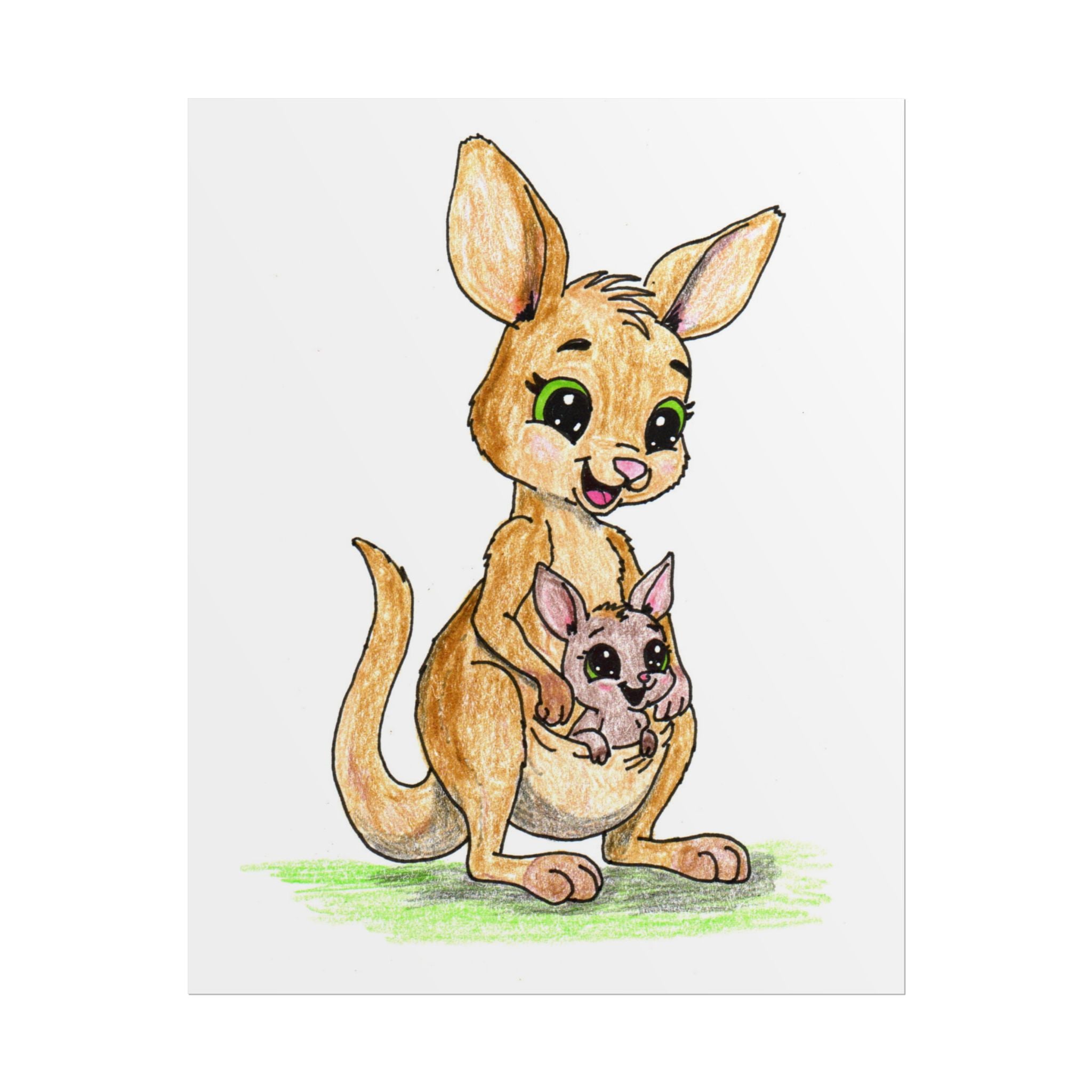 She Found Her Mom Kangaroo | Australian Nursery Wall Art Print | Hand Drawn Kangaroo Art
