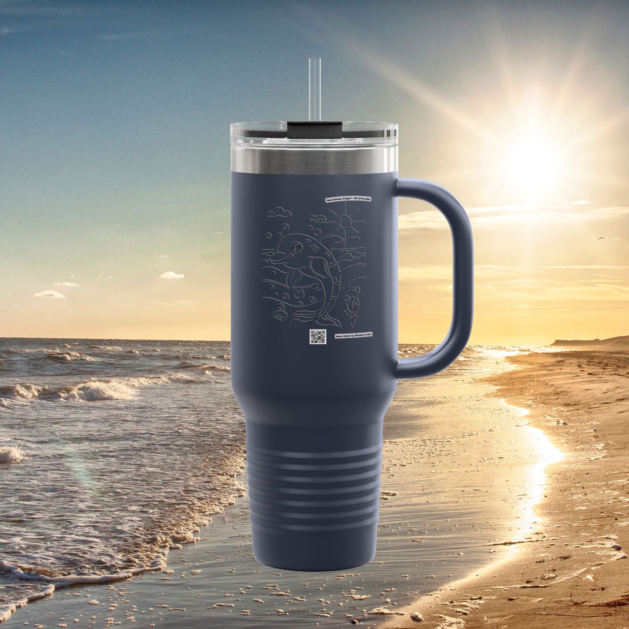 Dolphin Splash Squad Travel Mug – Hand-Drawn Dolphin Art