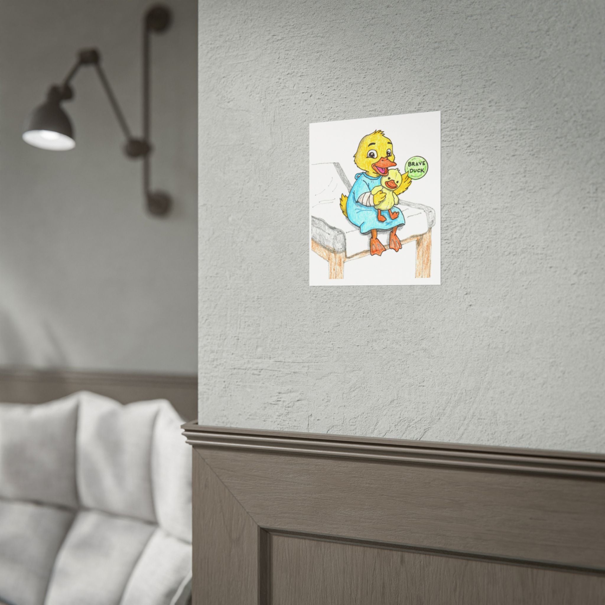 Brave Duck Badge Print | Hand Drawn Duck Nursery Wall Art