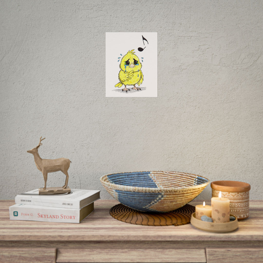 Sad Canary Lost Her Song Art Print | Hand Drawn Bird Wall Decor