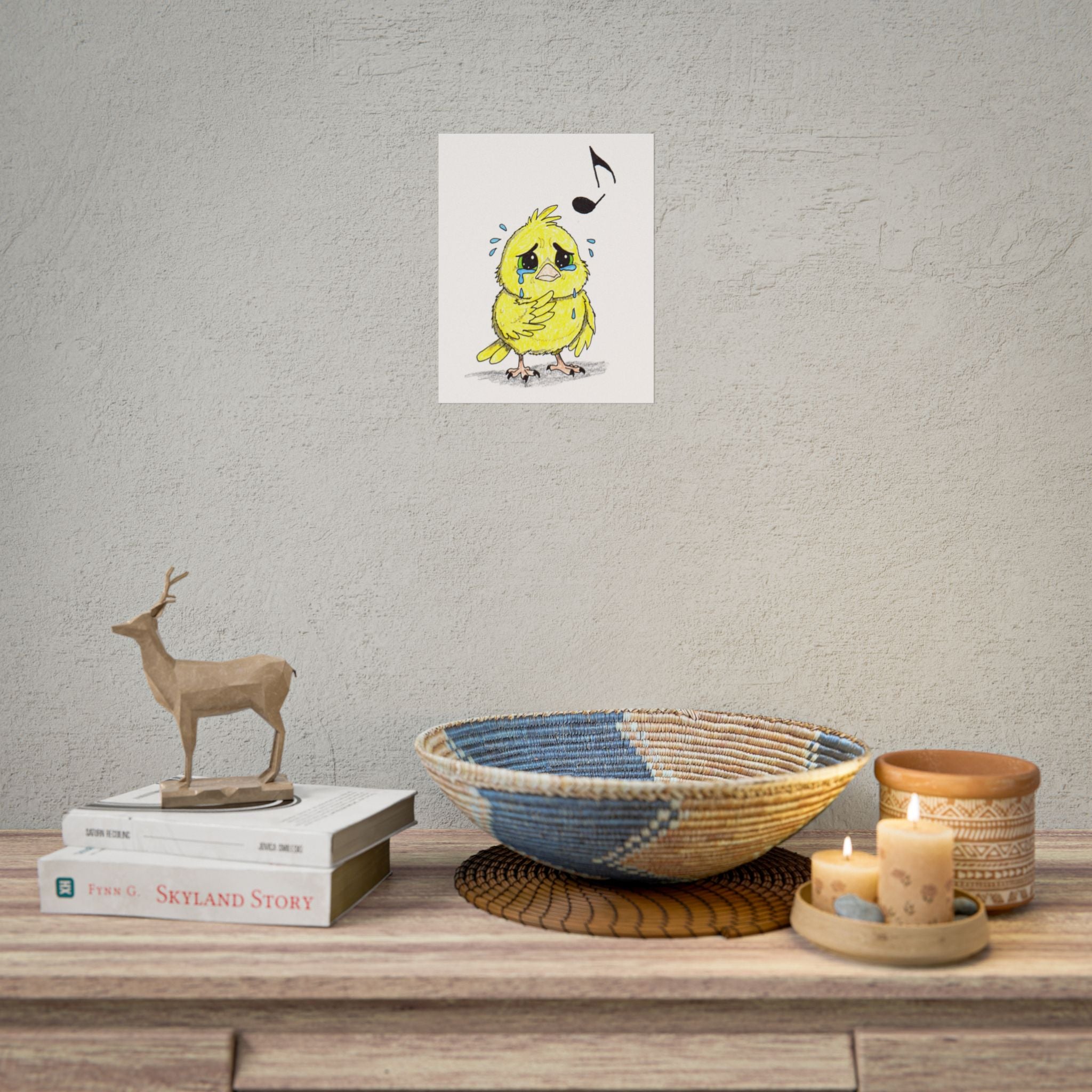 Sad Canary Lost Her Song Art Print | Hand Drawn Bird Wall Decor