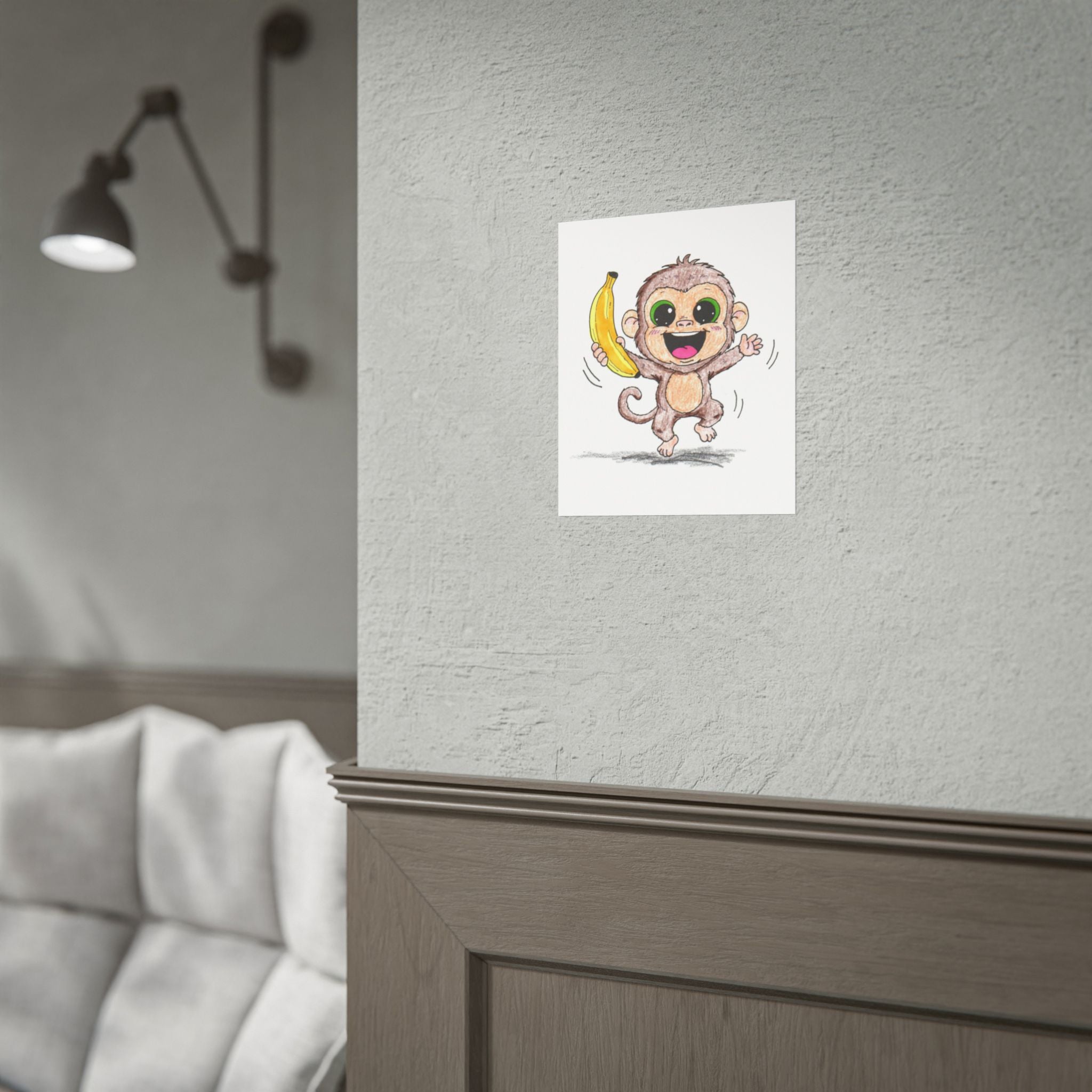 Happy Monkey With Banana Print | Cute Monkey Wall Art | Lost & Found Critter Illustration