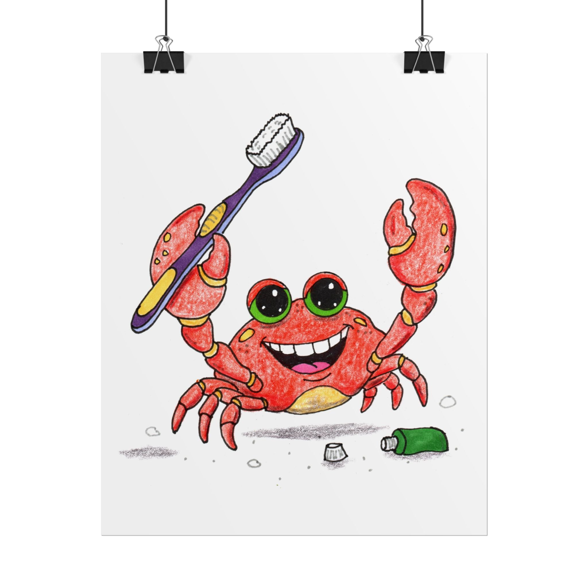 Happy Crab Found a New Toothbrush | Brave Little Critters Wall Art Print