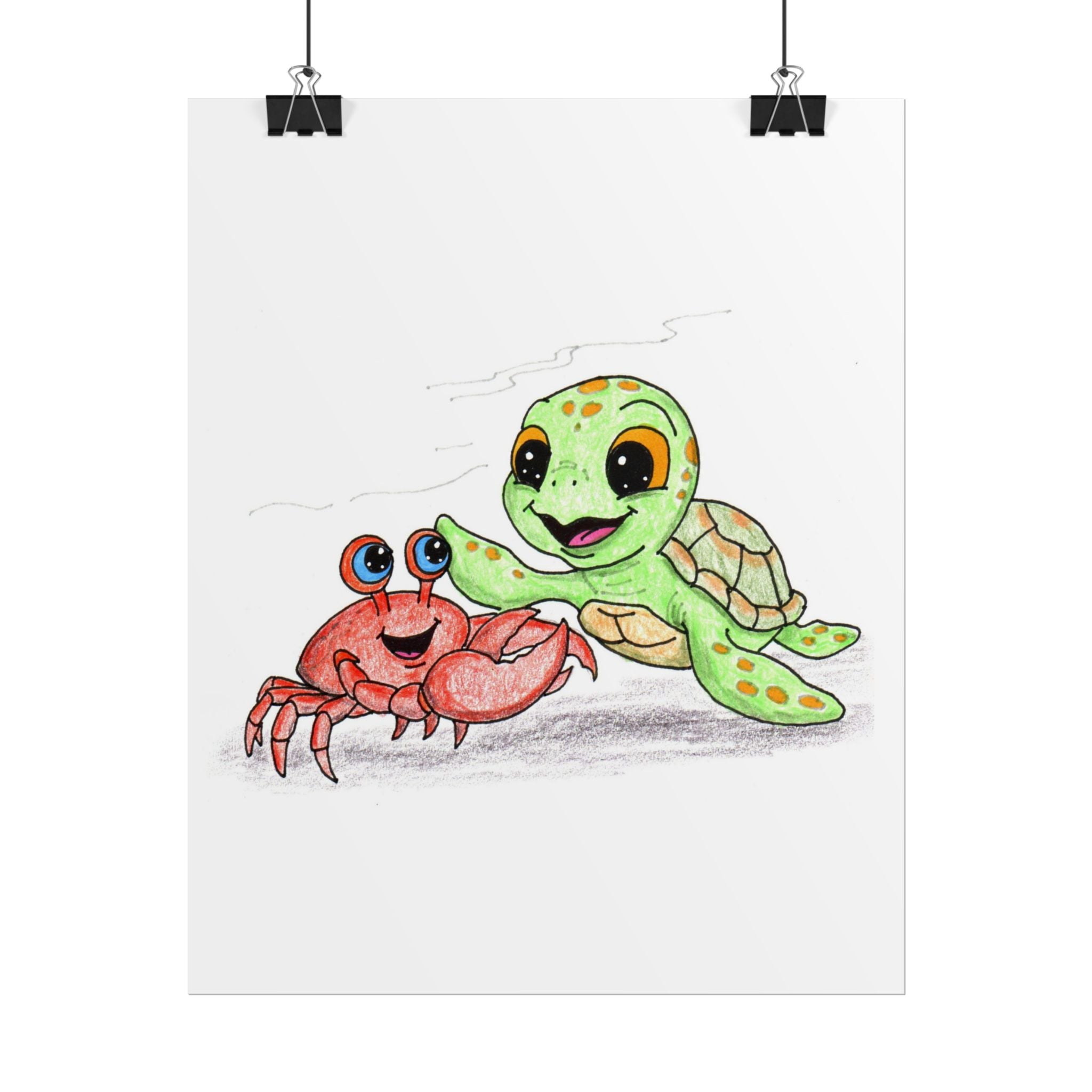 Sea Turtle Found Her Best Friend | Hand Drawn Ocean Animal Print