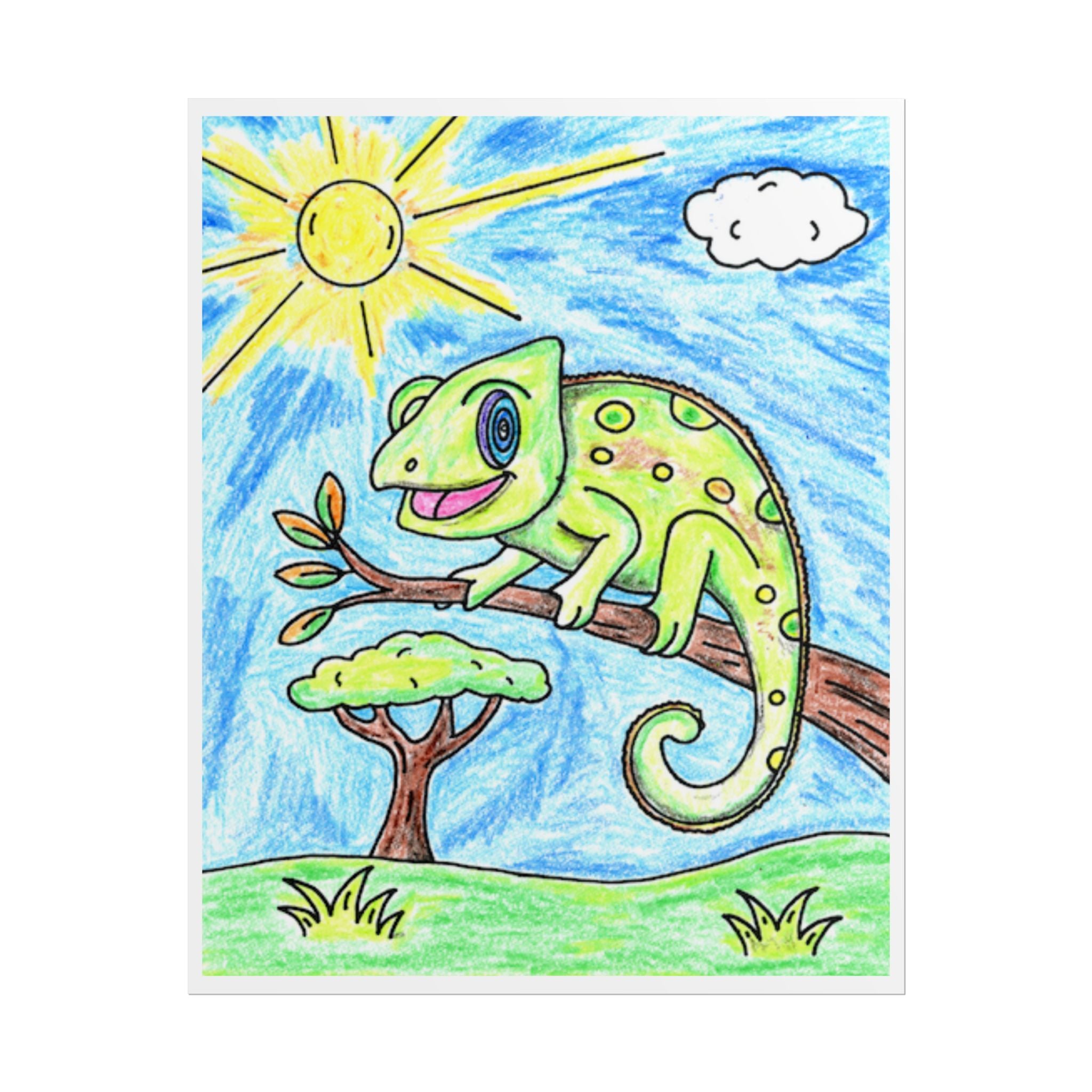 Hand Drawn African Chameleon Print, Nursery Wall Art, Colorful Reptile Illustration, Animal Decor, 8x10 Art Print