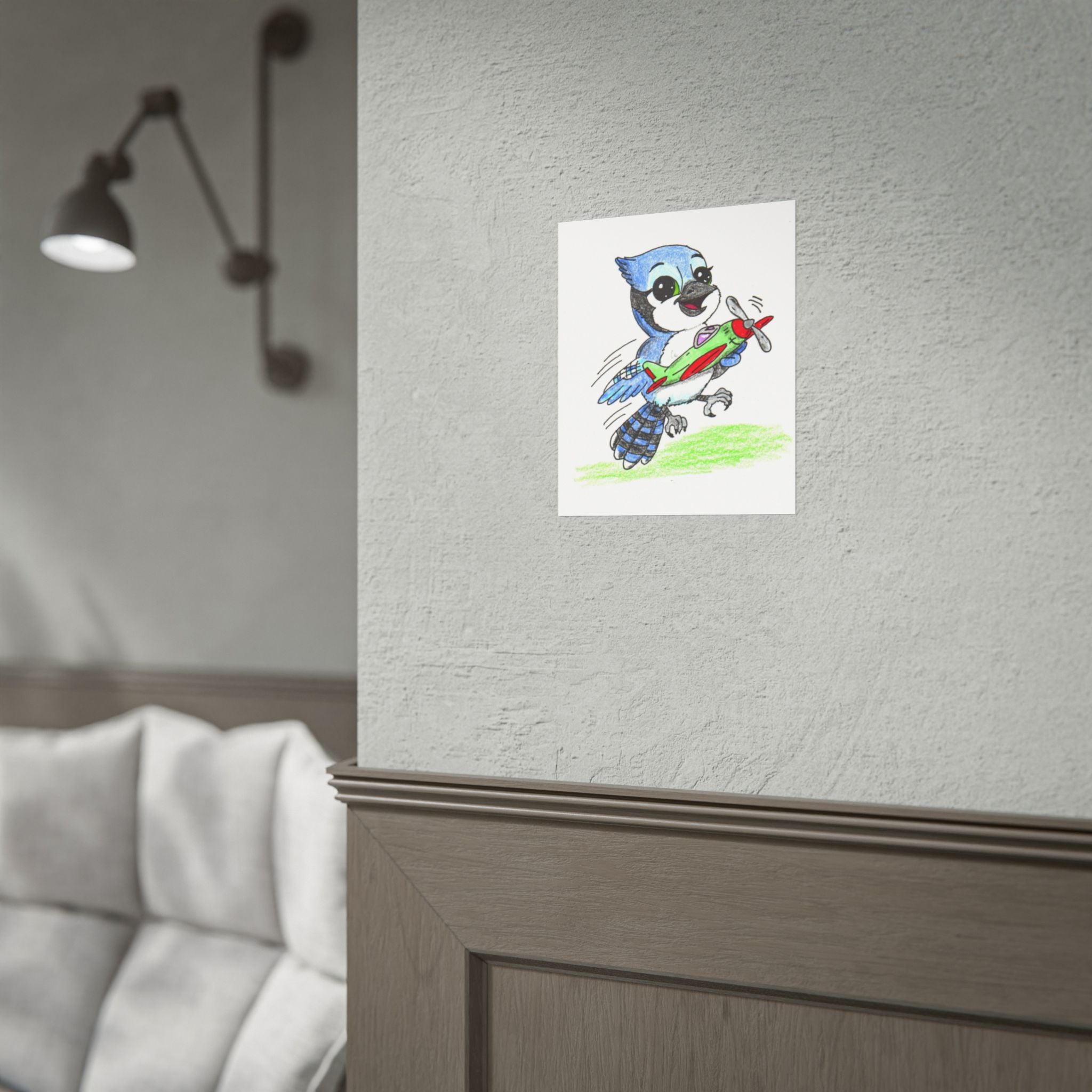 Blue Jay Found a New Airplane | Lost & Found Critters | Hand Drawn Blue Jay Art Print