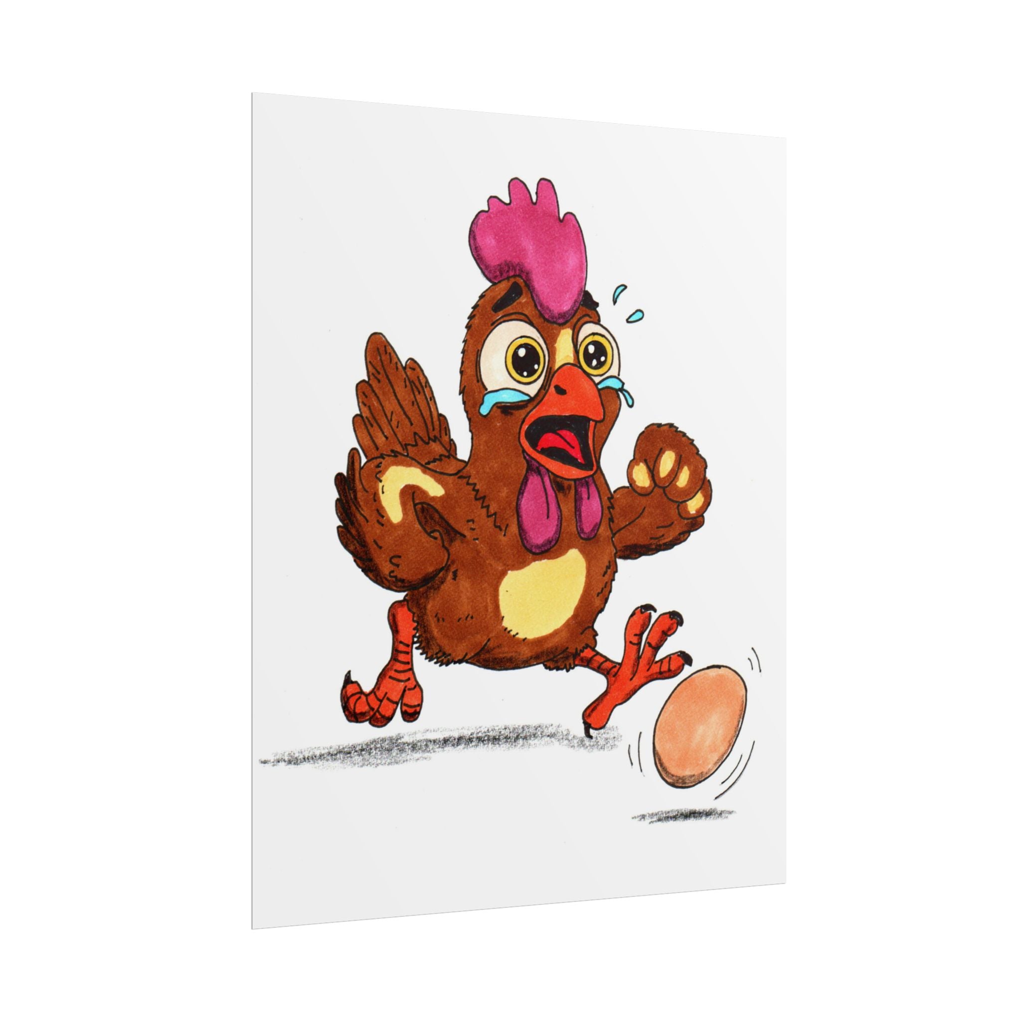 Rooster Lost the Egg Print, Funny Chicken Wall Art, Hand Drawn Farm Animal Illustration
