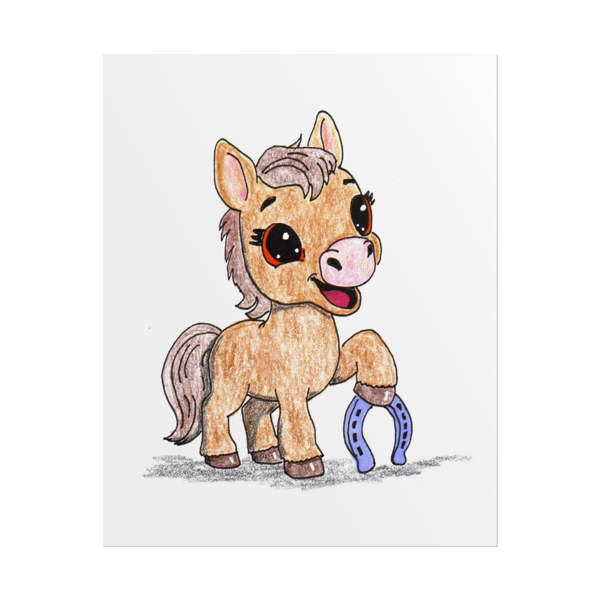 Horse Found Her Horseshoe Art Print | Hand Drawn Pony Nursery Wall Decor