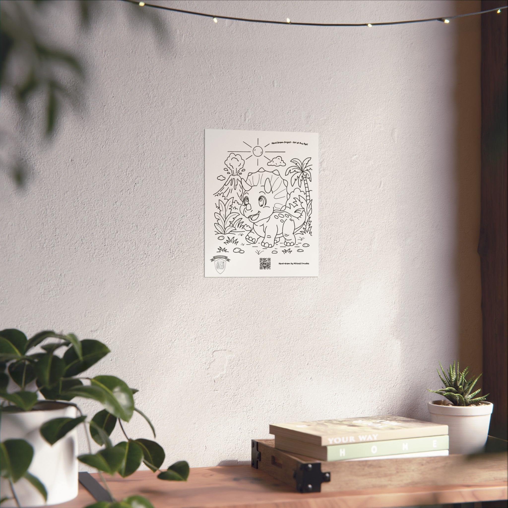 Triceratops Poster | Hand-Drawn Dinosaur Art with QR Code Video Link