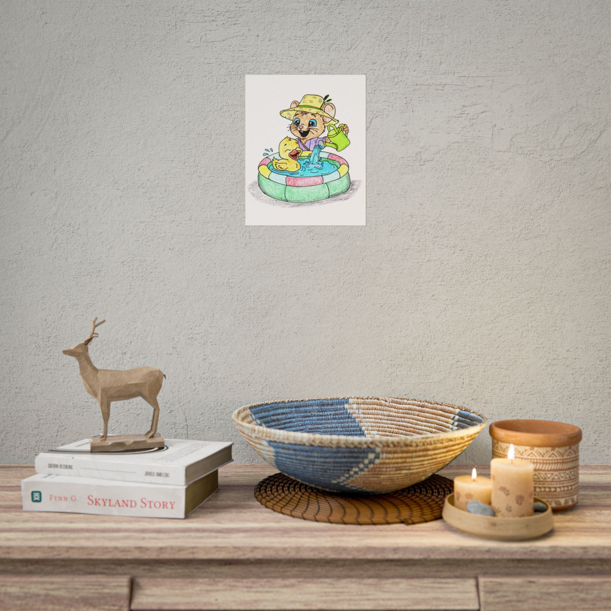 Duck Found Her Pond Print, Happy Duck Wall Art, Hand Drawn Animal Print