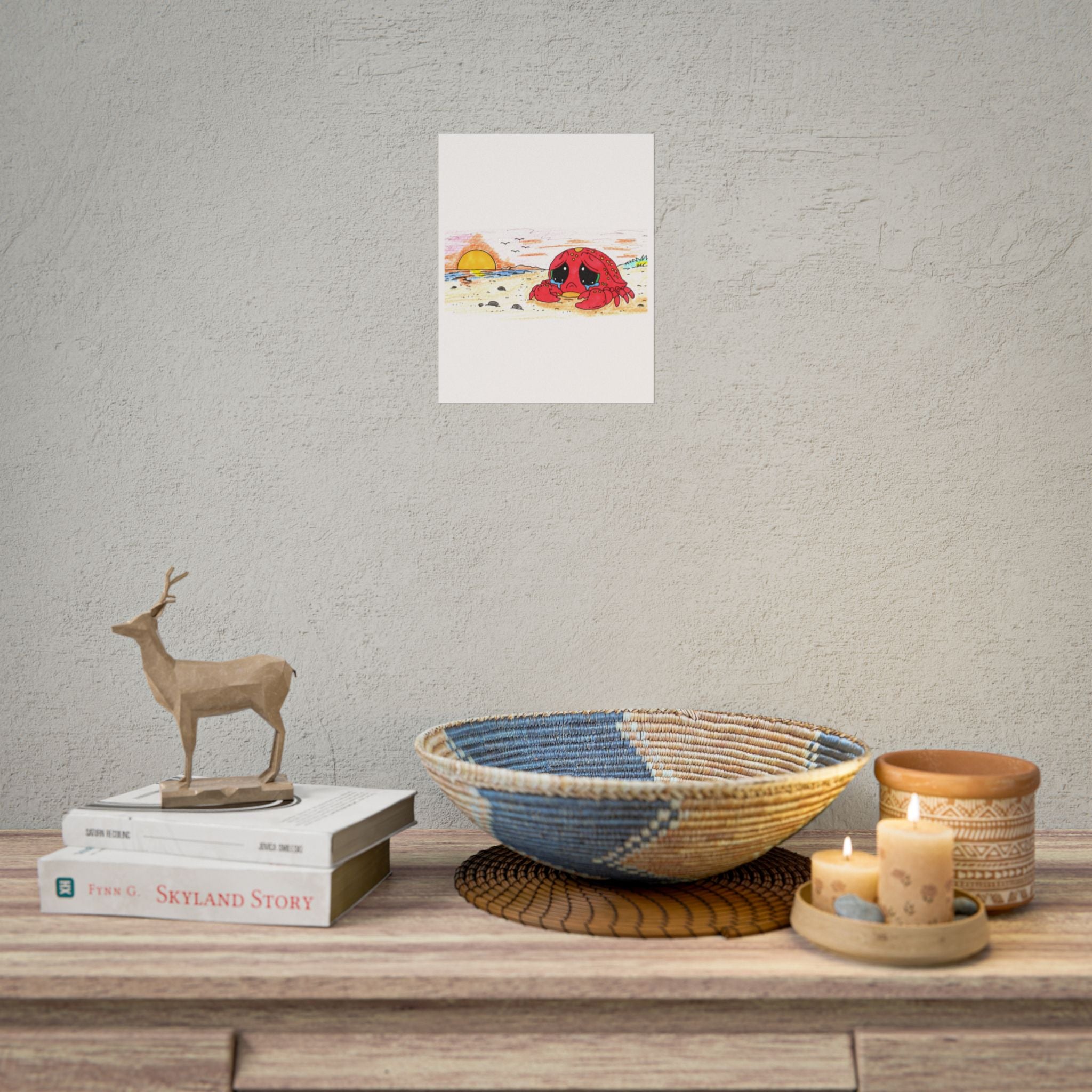 Crab - Sad Crab Searched all Day Print, Hand Drawn Crab Wall Art, Whimsical Nursery Decor, Woodland Animal Illustration