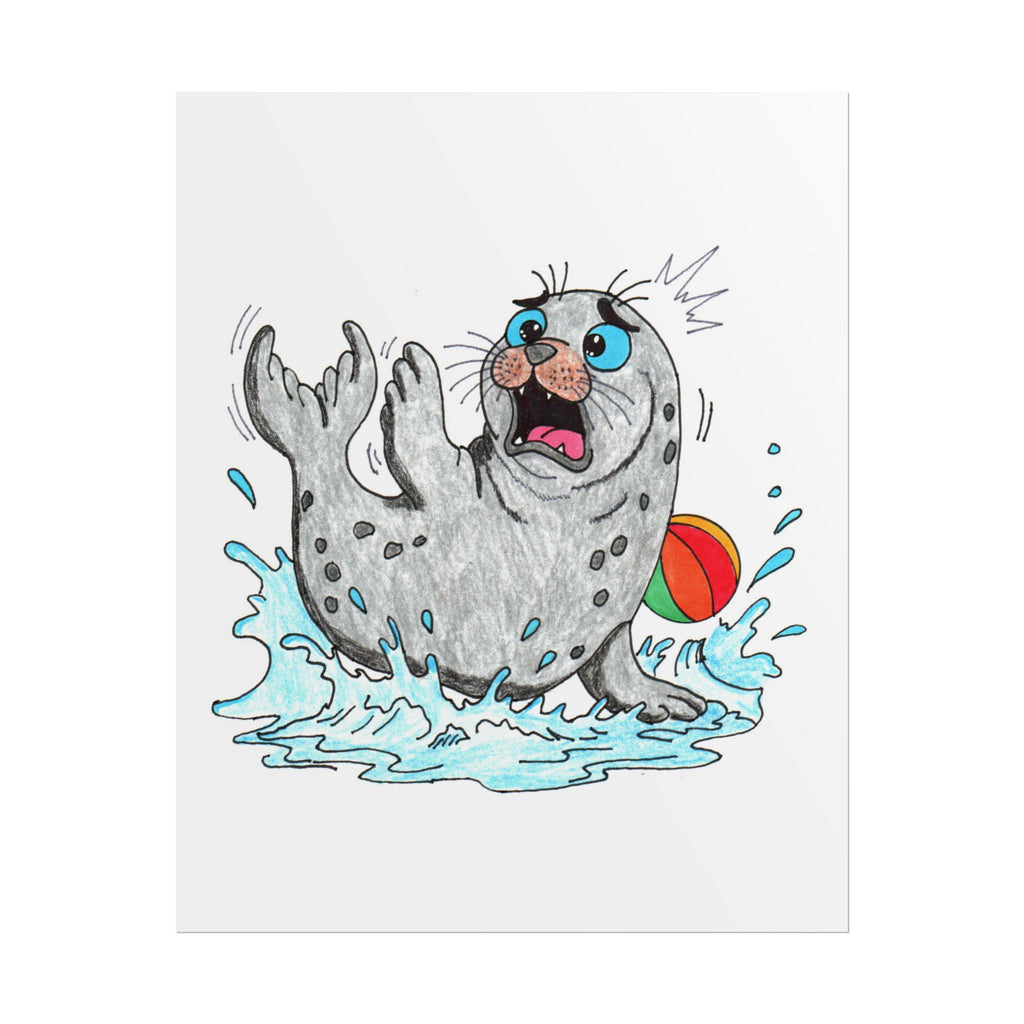 Seal Lost Her Beach Ball Print | Hand Drawn Ocean Animal Wall Art | Lost & Found Critter Illustration