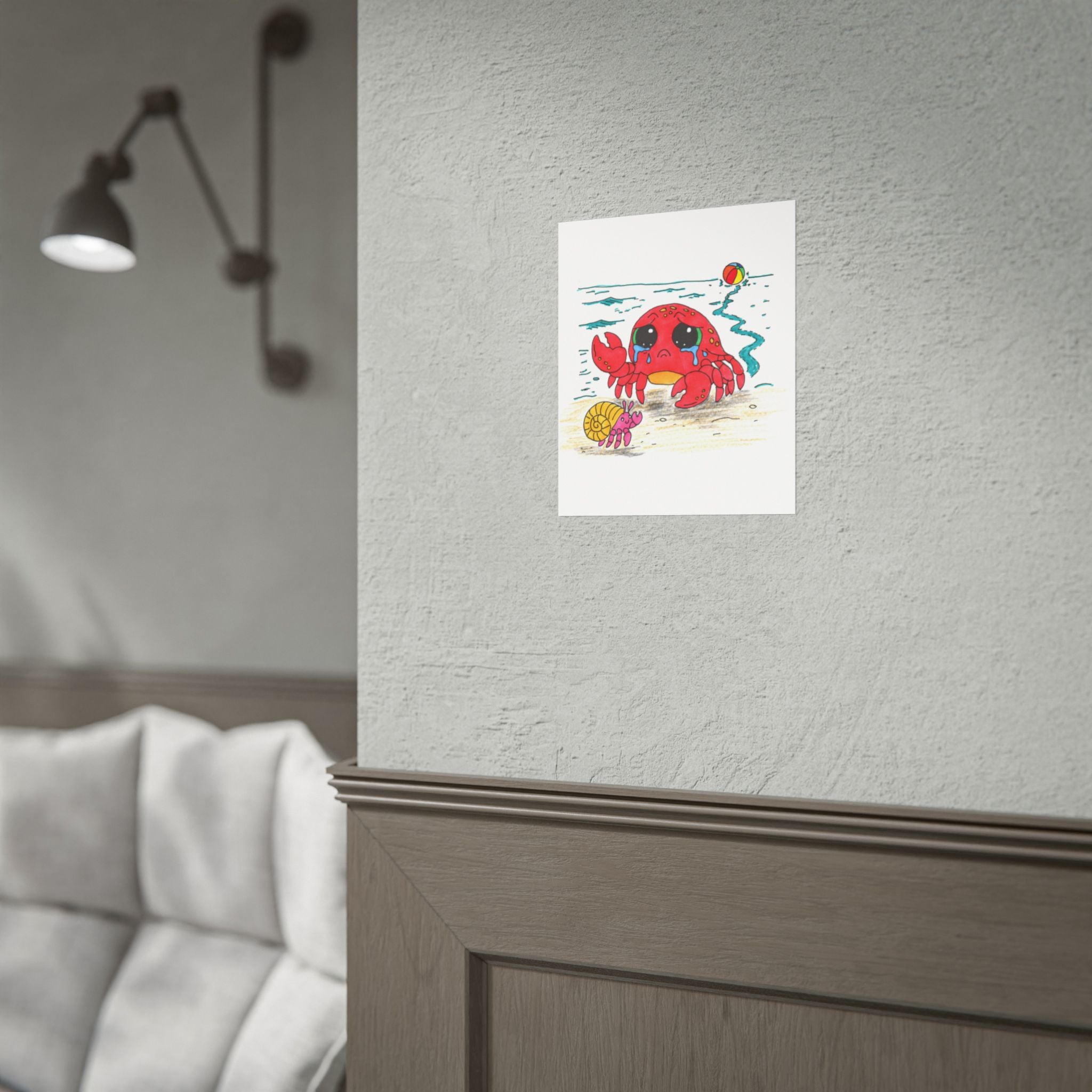 Crab - Sad Crab Finds a New Friend Print, Hand Drawn Crab Wall Art, Beach Friendship Decor, Whimsical Ocean Animal Illustration