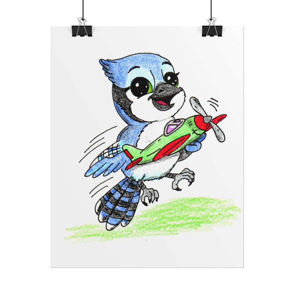 Blue Jay Found a New Airplane | Lost & Found Critters | Hand Drawn Blue Jay Art Print