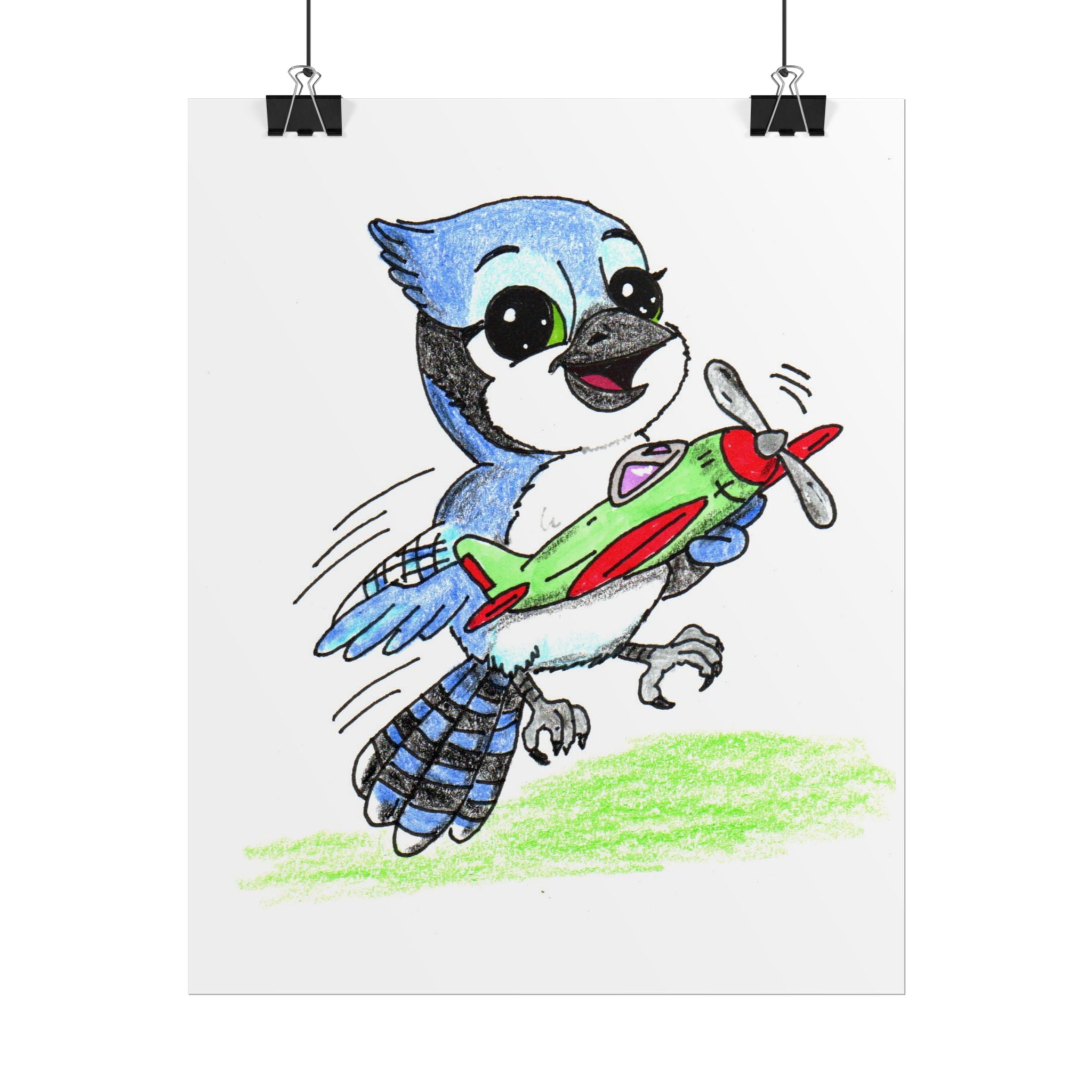 Blue Jay Found a New Airplane | Lost & Found Critters | Hand Drawn Blue Jay Art Print