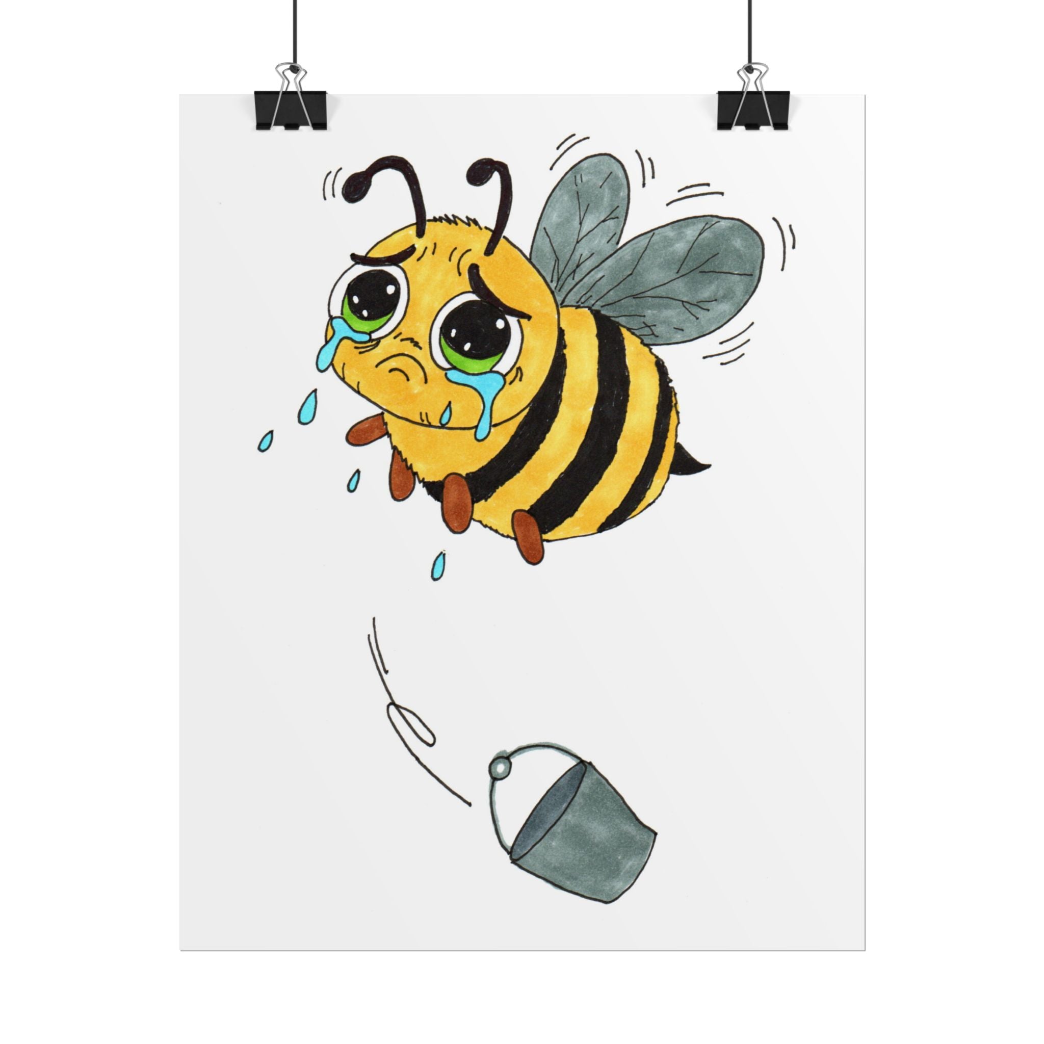 Bee Lost Her Bucket Print, Sad Bumblebee Wall Art, Hand Drawn Bee Illustration, Whimsical Insect Decor, Nursery Art, Lost and Found Critters