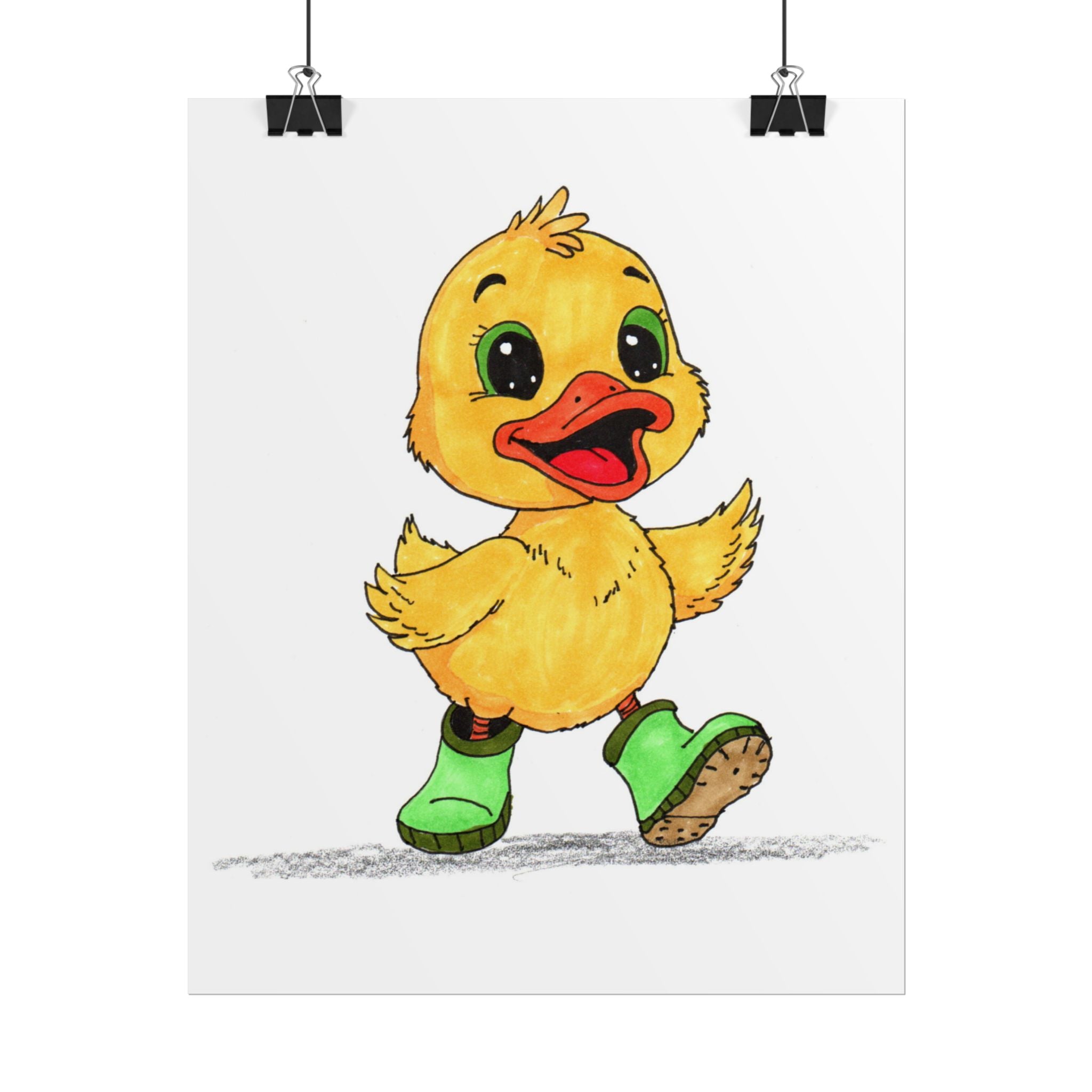 Duck Found Her Rain Boot Print, Hand Drawn Duckling Wall Art, Nursery Decor, Happy Duck Illustration
