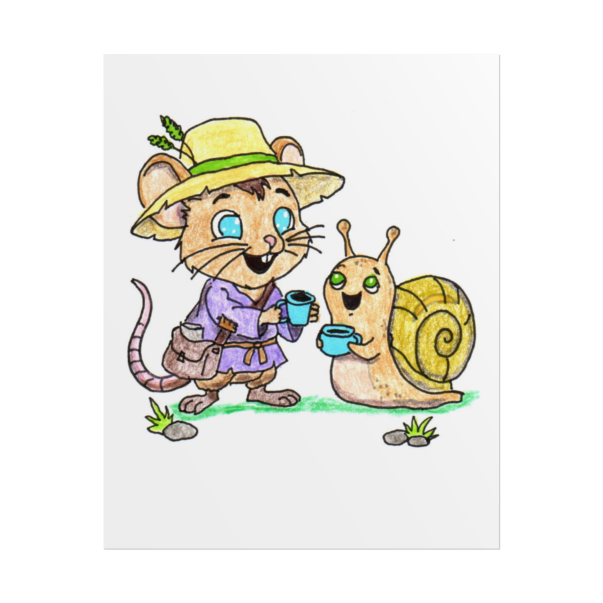 Mouse Brings Snail Coffee Printable Wall Art | Hand Drawn Friendship Print