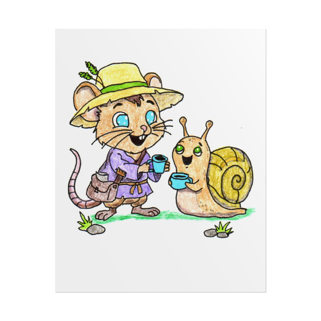 Mouse Brings Snail Coffee Printable Wall Art | Hand Drawn Friendship Print