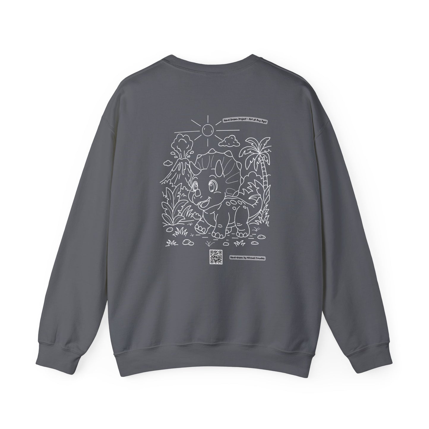 Triceratops Crewneck Sweatshirt | Unisex Fit | Hand-Drawn Dinosaur with QR Code