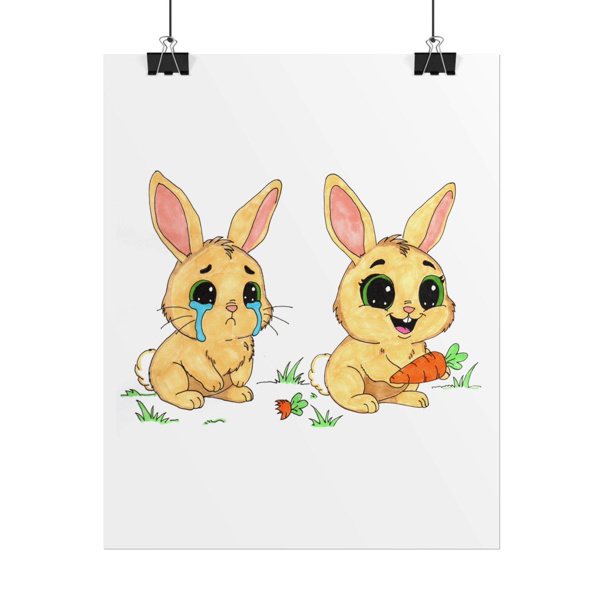 Sad to Happy Rabbit Carrot Story Print, Cute Bunny Wall Art, Hand Drawn Nursery Decor