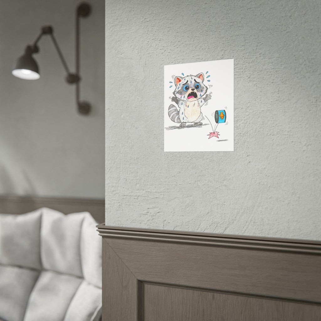 Lost Tuna Can Raccoon Print | Hand Drawn Raccoon Wall Art | Lost and Found Critter