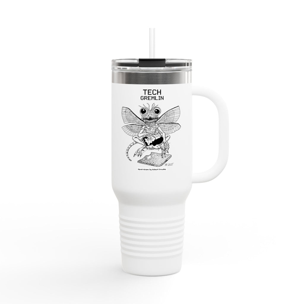 Tech Gremlin Travel Mug – Mischievous Fantasy Art by Robert Trumble
