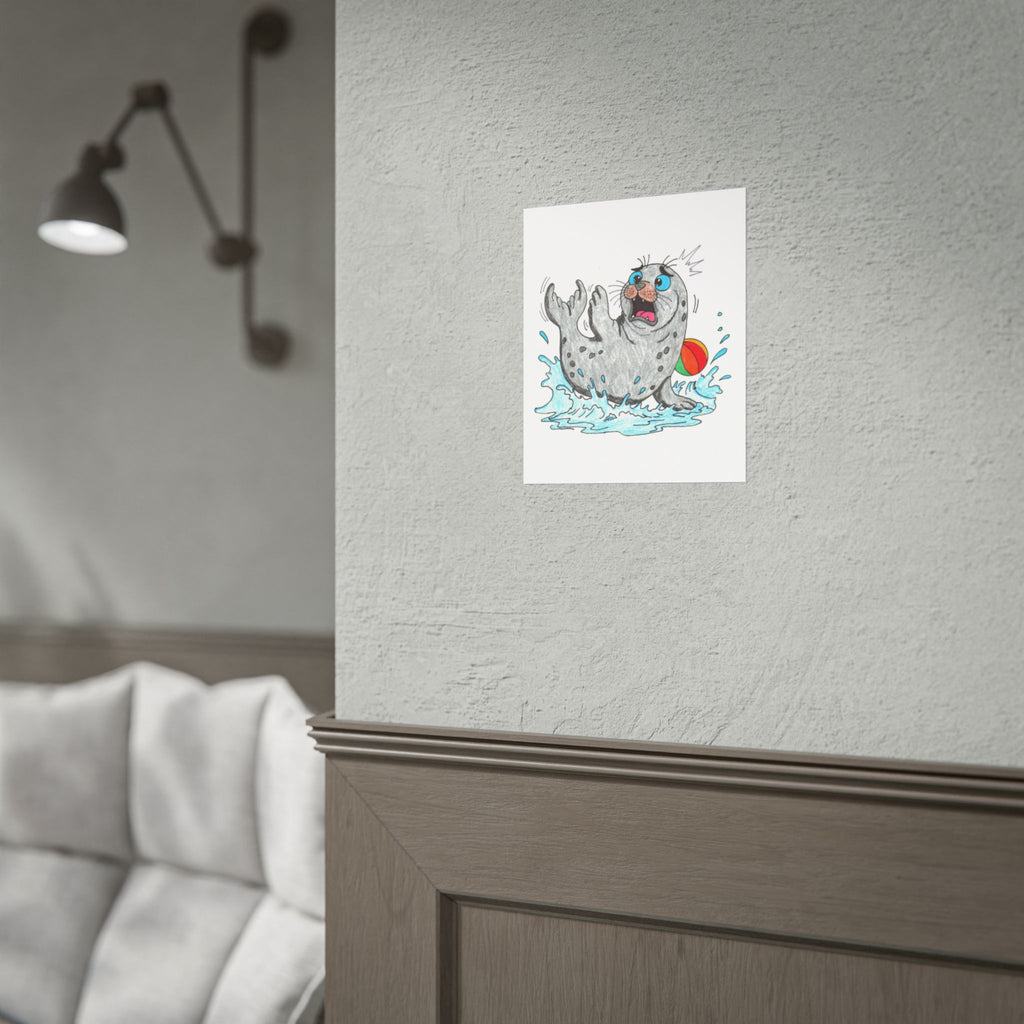 Seal Lost Her Beach Ball Print | Hand Drawn Ocean Animal Wall Art | Lost & Found Critter Illustration