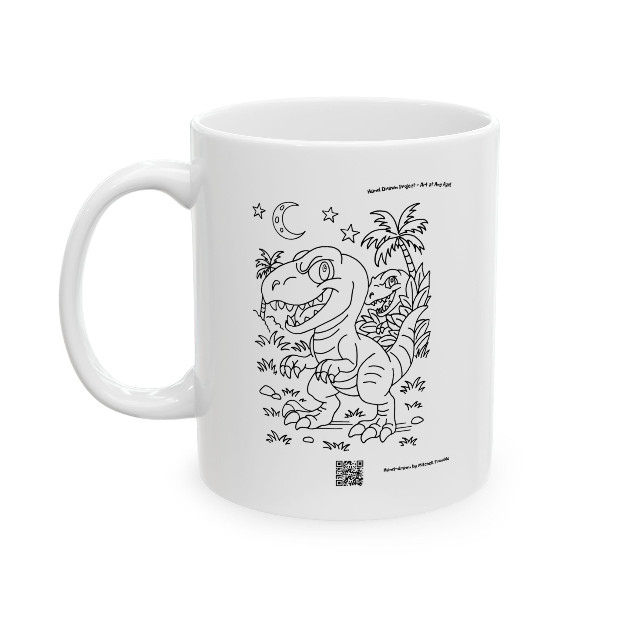 Velociraptor Mug – Hand-Drawn Dinosaur Art by Mitchell Trumble | Fun Gift for Dino Fans, Kids & Coffee Lovers