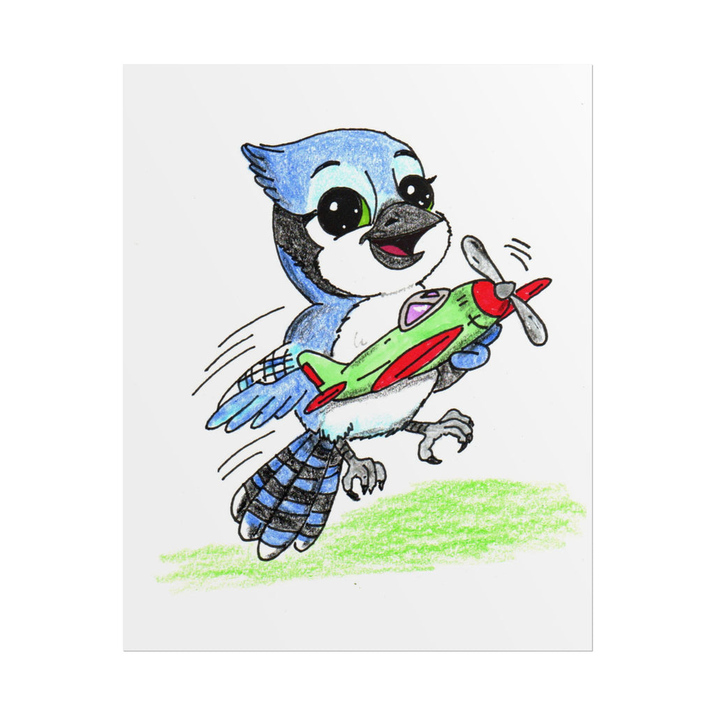 Blue Jay Found a New Airplane | Lost & Found Critters | Hand Drawn Blue Jay Art Print