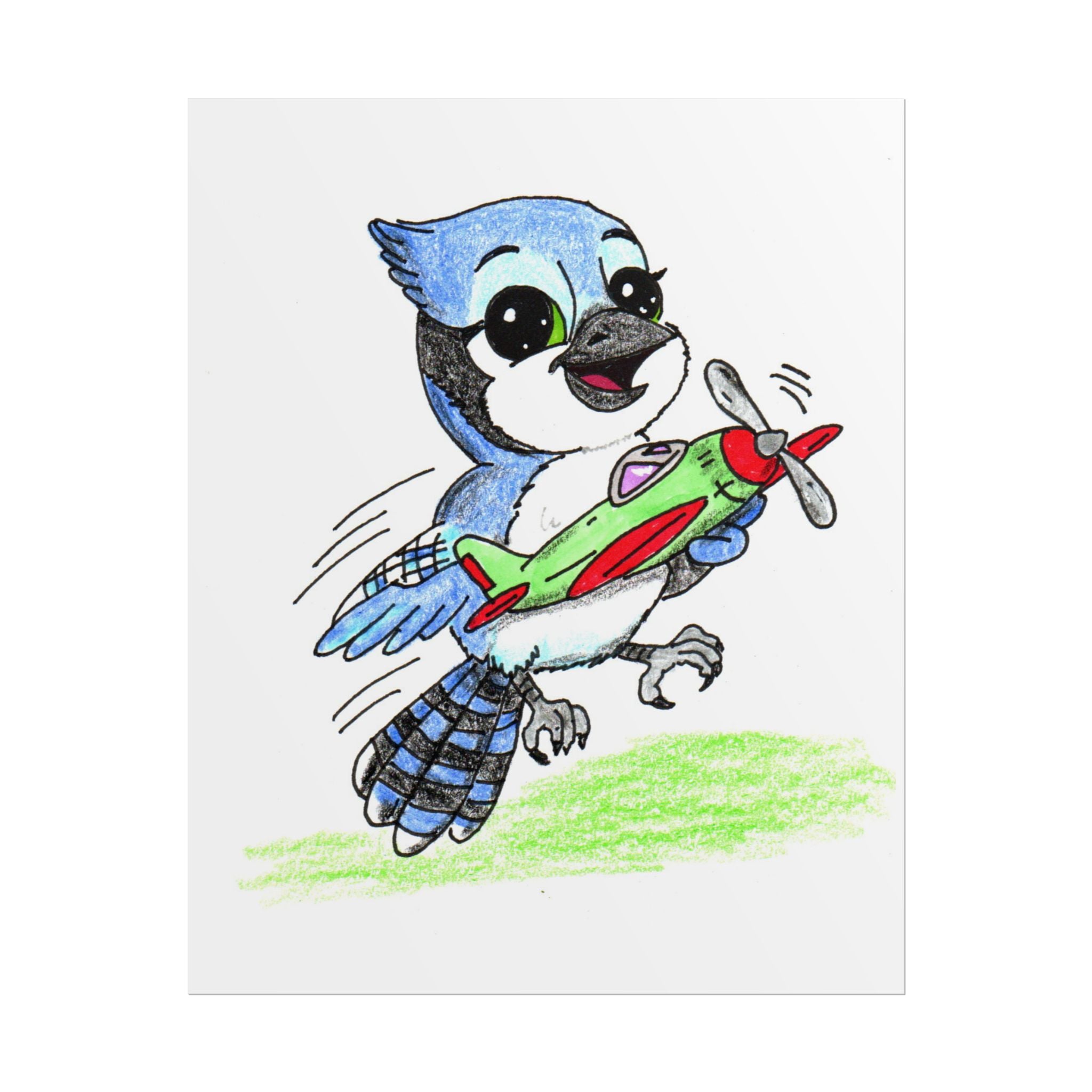 Blue Jay Found a New Airplane | Lost & Found Critters | Hand Drawn Blue Jay Art Print