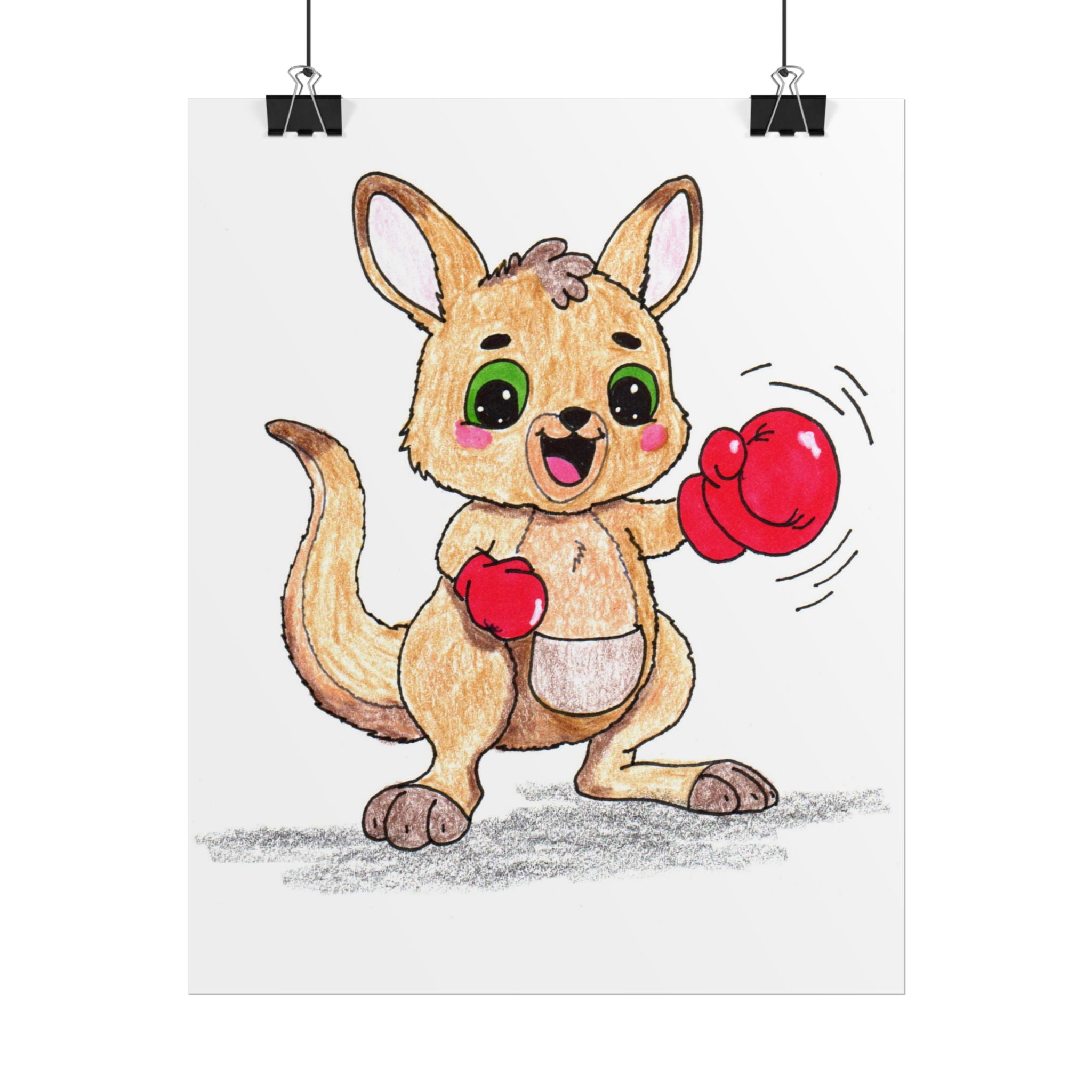 Lost & Found Critters | Kangaroo Found Her Glove Print | Hand Drawn Happy Kangaroo Wall Art | Cute Animal Nursery Decor