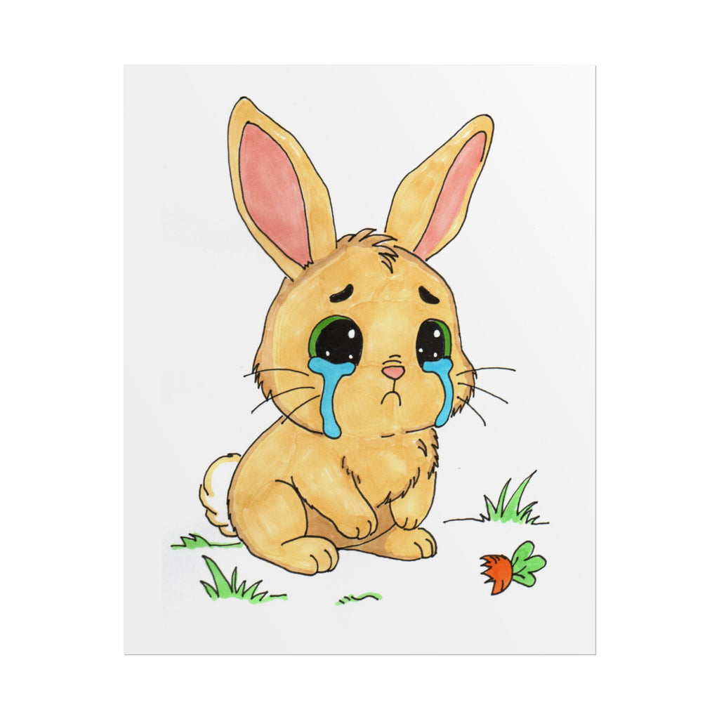Sad Rabbit ate her last carrot, Poster, Nursery Wall Art, Cute Animal Illustration Print
