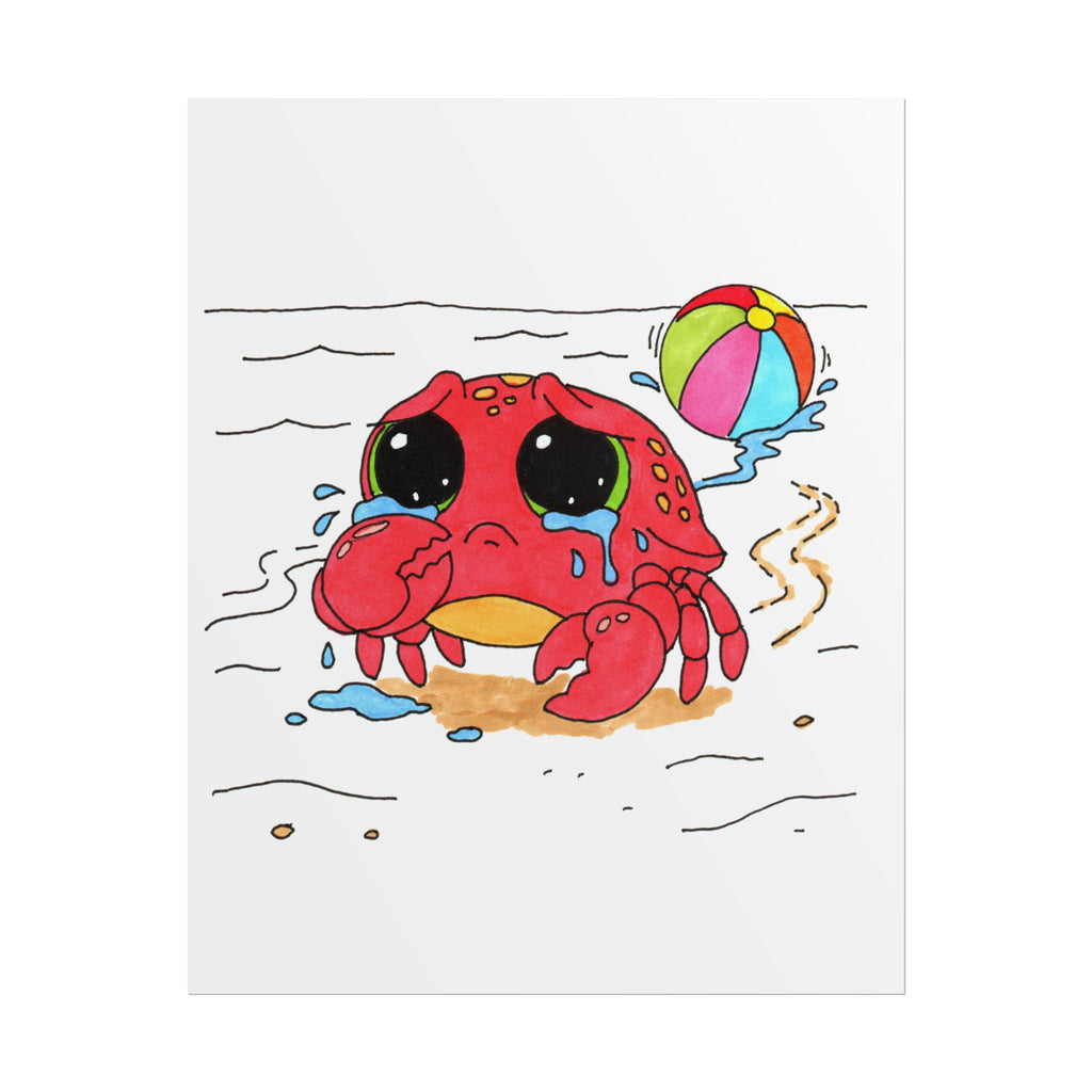 Crab - Sad Crab Lost Her Ball Print, Hand Drawn Crab Wall Art, Whimsical Nursery Decor, Woodland Animal Illustration