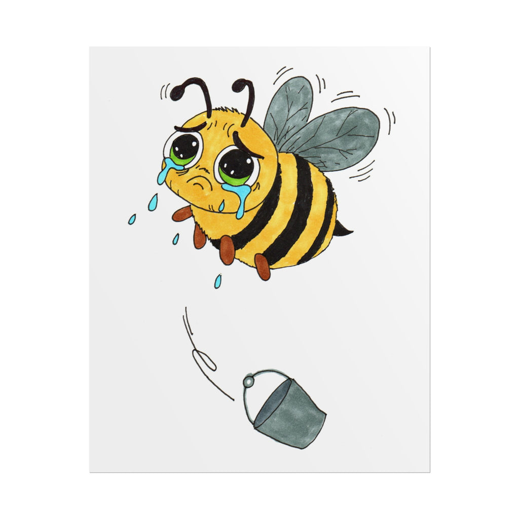Bee Lost Her Bucket Print, Sad Bumblebee Wall Art, Hand Drawn Bee Illustration, Whimsical Insect Decor, Nursery Art, Lost and Found Critters