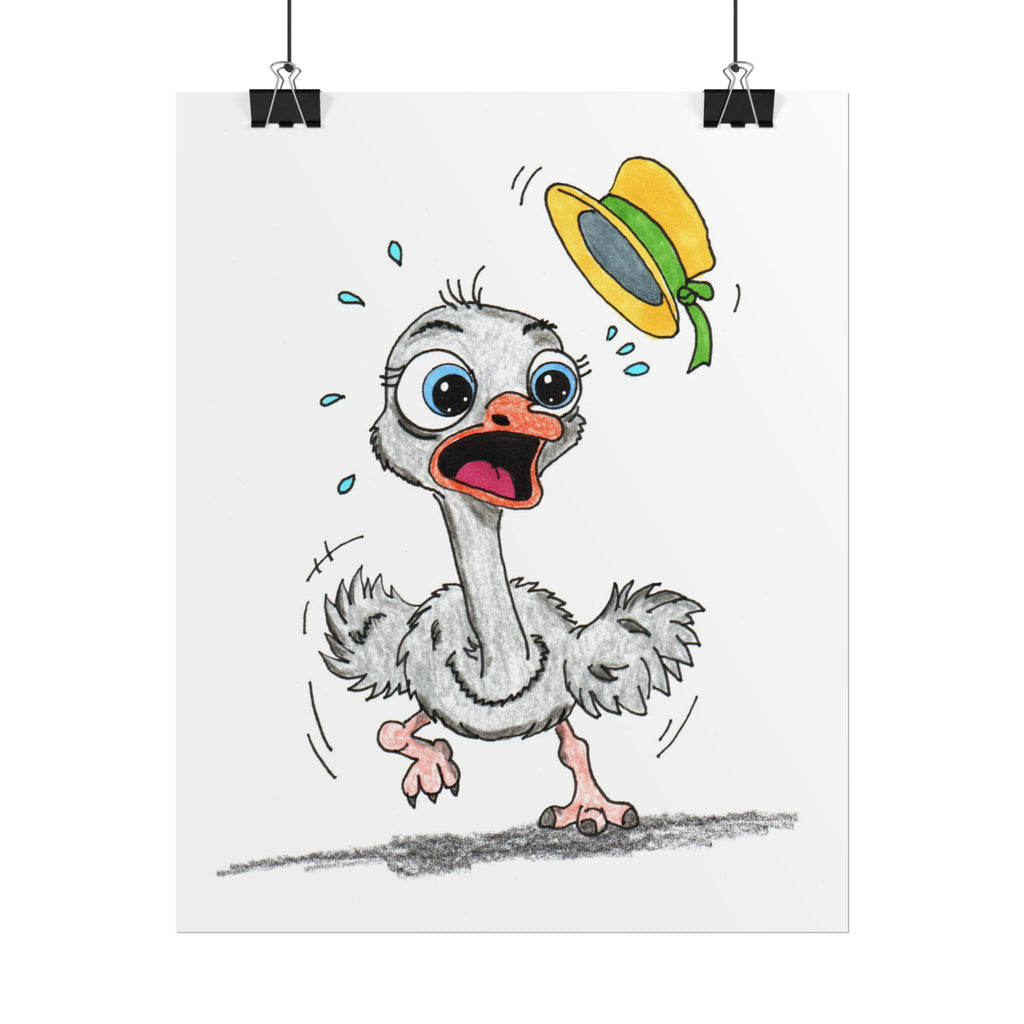 Lost Hat Ostrich Print | Funny Bird Wall Art | Hand Drawn Ostrich Illustration