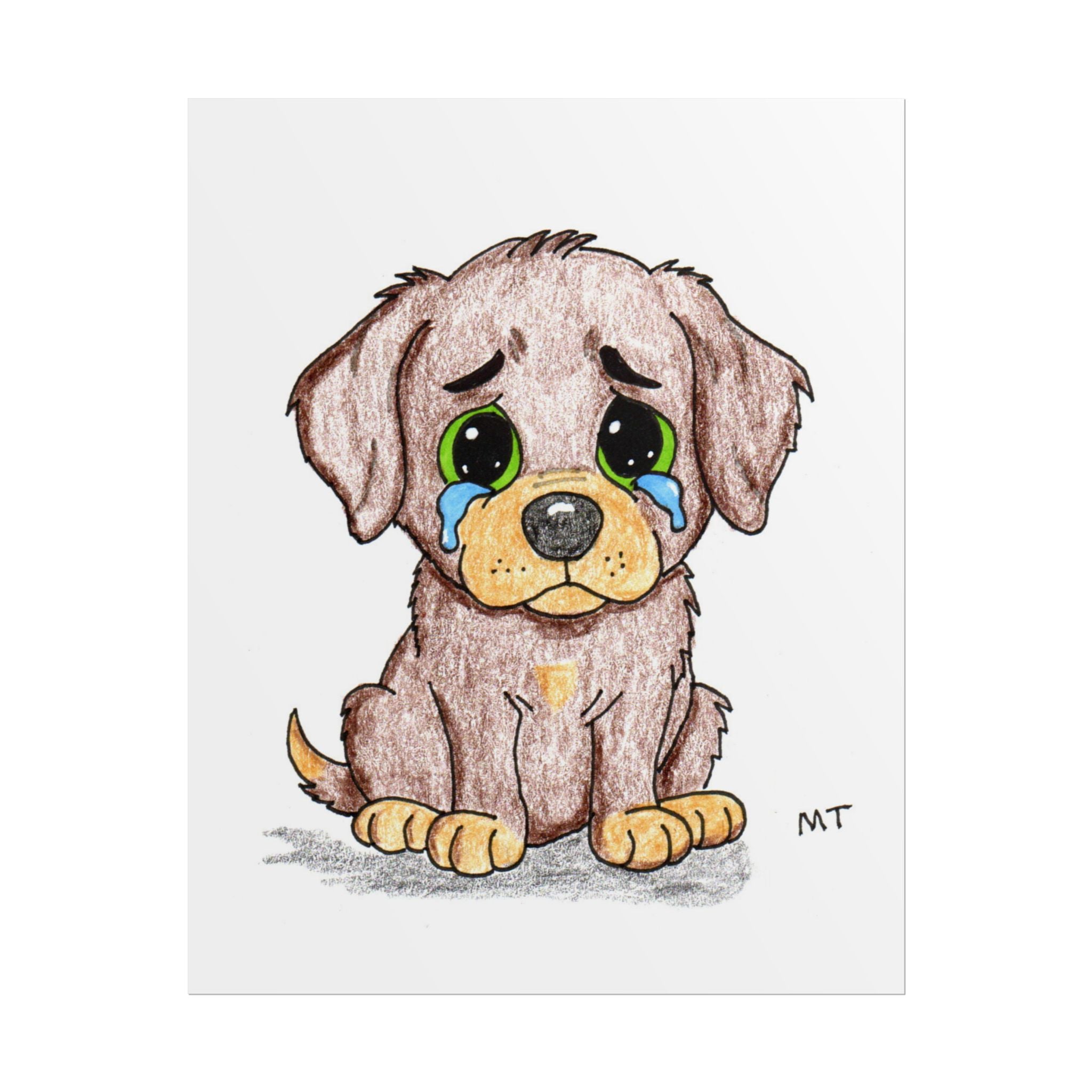 Sad Puppy Wall Art Print, Hand Drawn Dog Illustration, Lost Bone Puppy, Nursery Decor, Kids Room Art