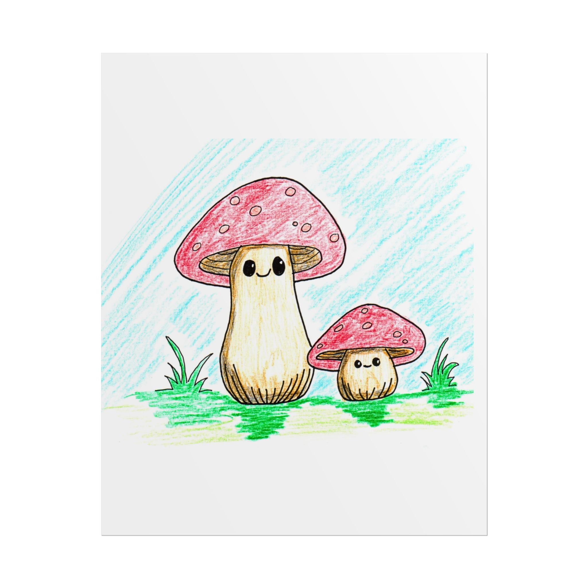Cute Smiling Mushroom Print | Hand Drawn Fairy Art | 8 X 10