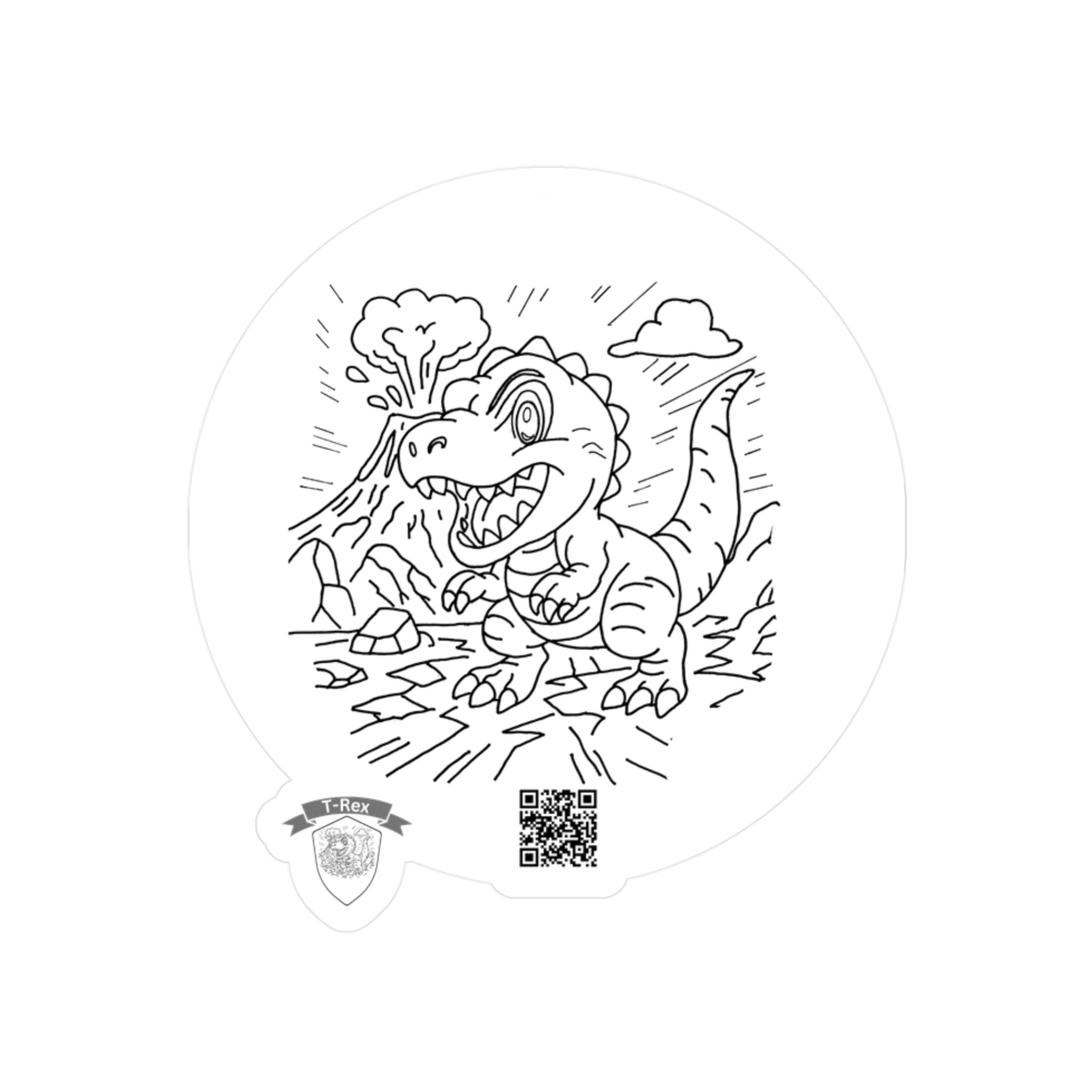 T-Rex Kiss-Cut Vinyl Decal | Fun Hand-Drawn Dinosaur Sticker with QR Code | Great for Laptops, Notebooks, and Gifts