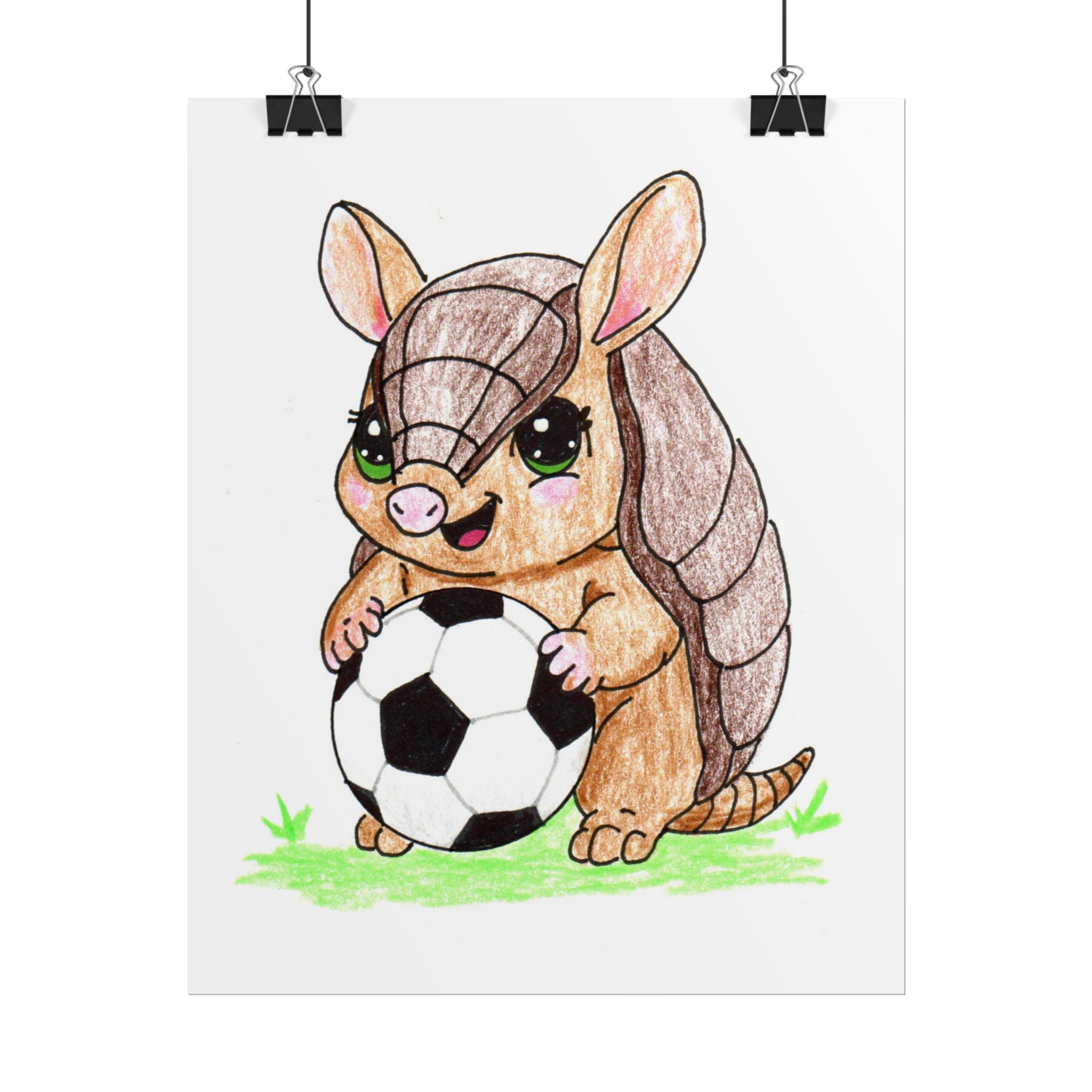 Found Her Soccer Ball Armadillo Print, Cute Woodland Sports Nursery Art