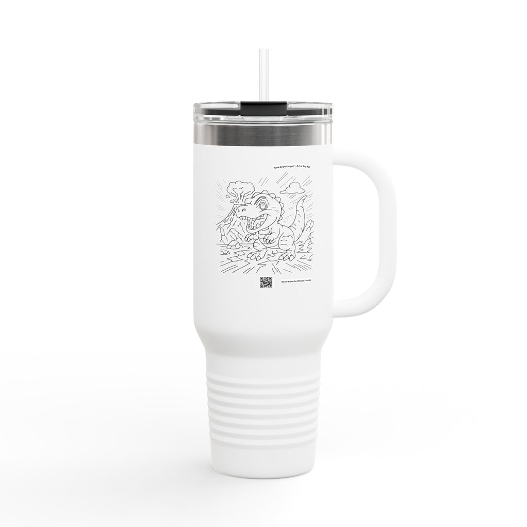 T-Rex Travel Mug | Double-Sided Dino Art with QR Code to watch the artist | Fun Gift for Dino Lovers