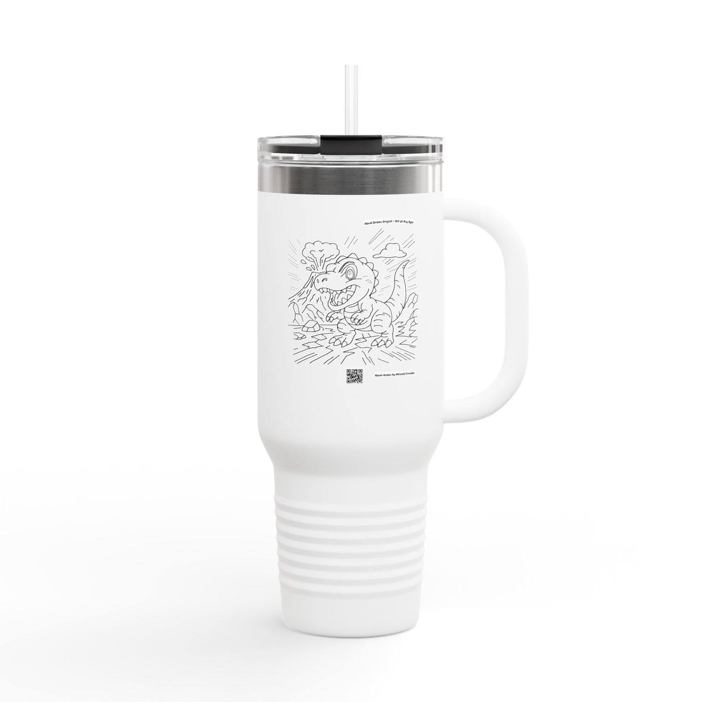 T-Rex Travel Mug | Double-Sided Dino Art with QR Code to watch the artist | Fun Gift for Dino Lovers