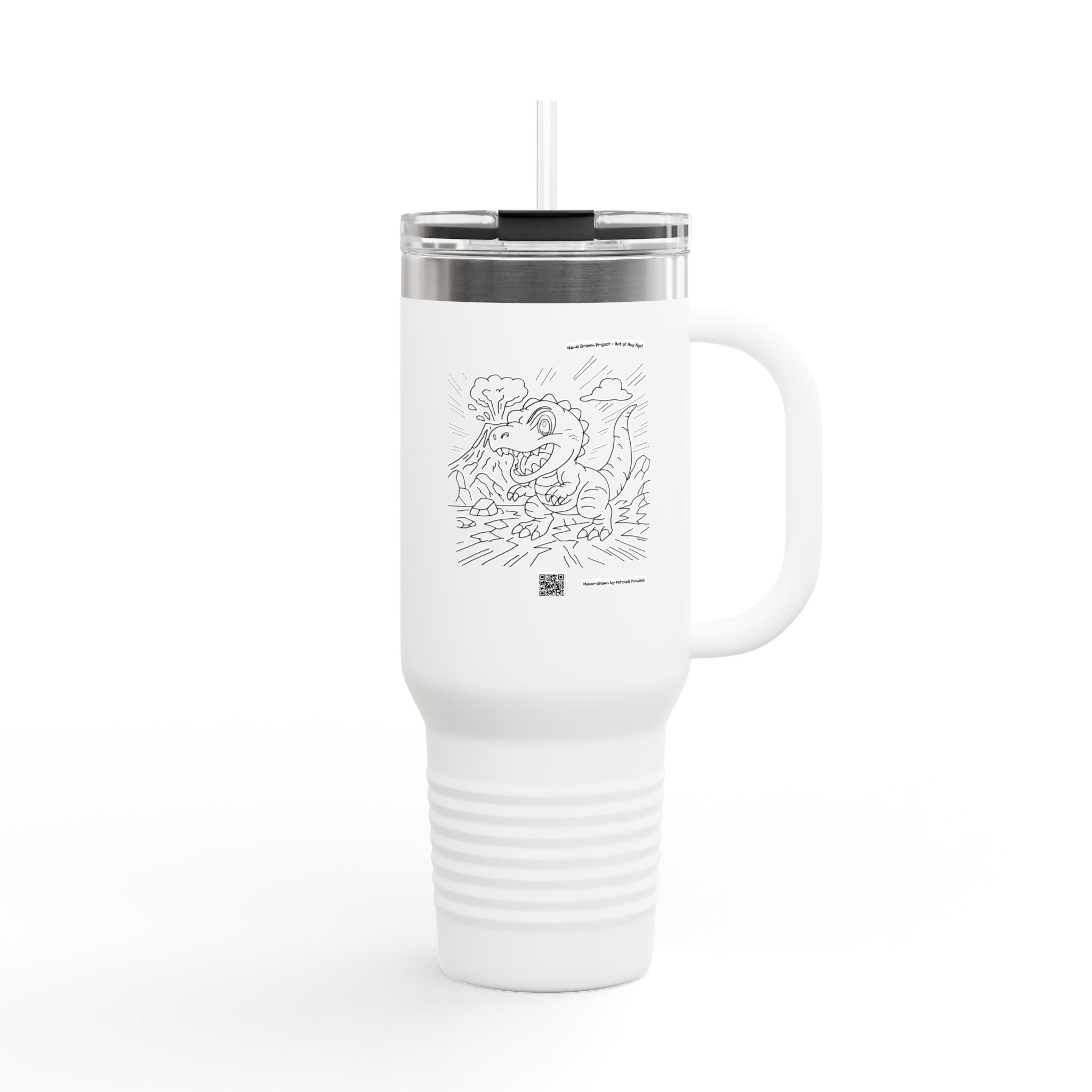 T-Rex Travel Mug | Double-Sided Dino Art with QR Code to watch the artist | Fun Gift for Dino Lovers