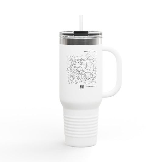 T-Rex Travel Mug | Double-Sided Dino Art with QR Code to watch the artist | Fun Gift for Dino Lovers
