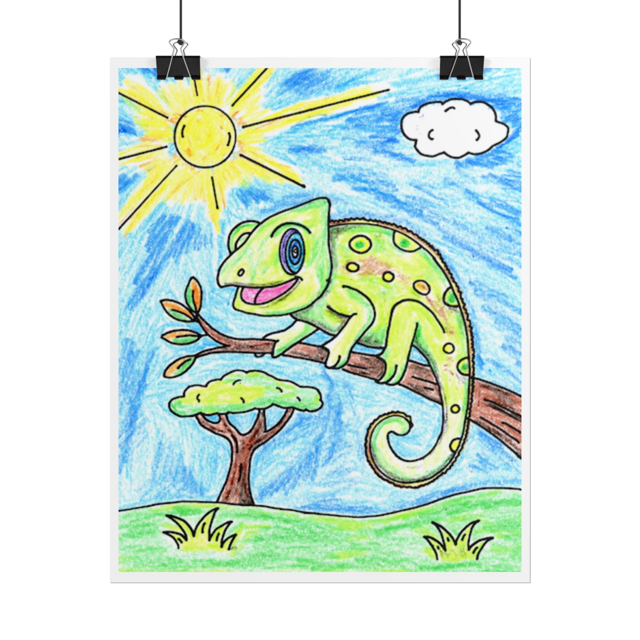 Hand Drawn African Chameleon Print, Nursery Wall Art, Colorful Reptile Illustration, Animal Decor, 8x10 Art Print
