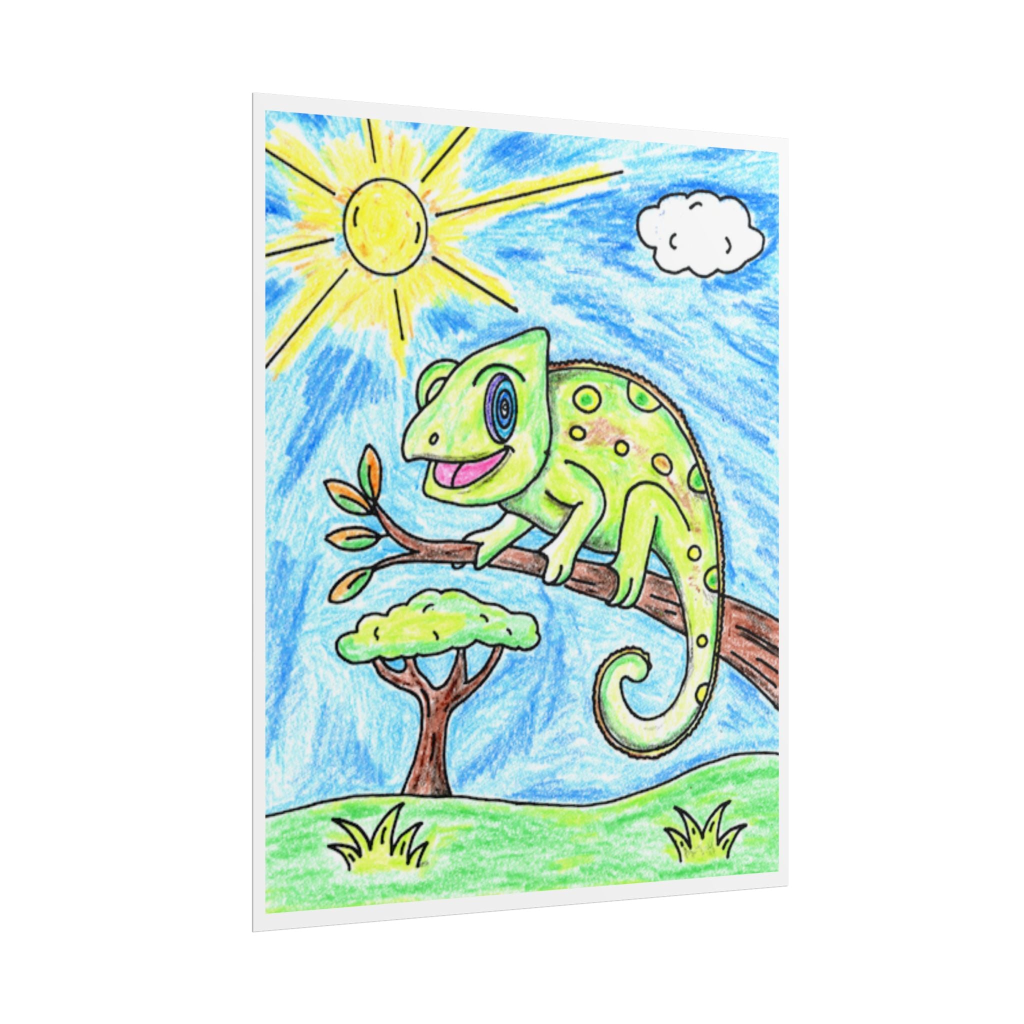 Hand Drawn African Chameleon Print, Nursery Wall Art, Colorful Reptile Illustration, Animal Decor, 8x10 Art Print