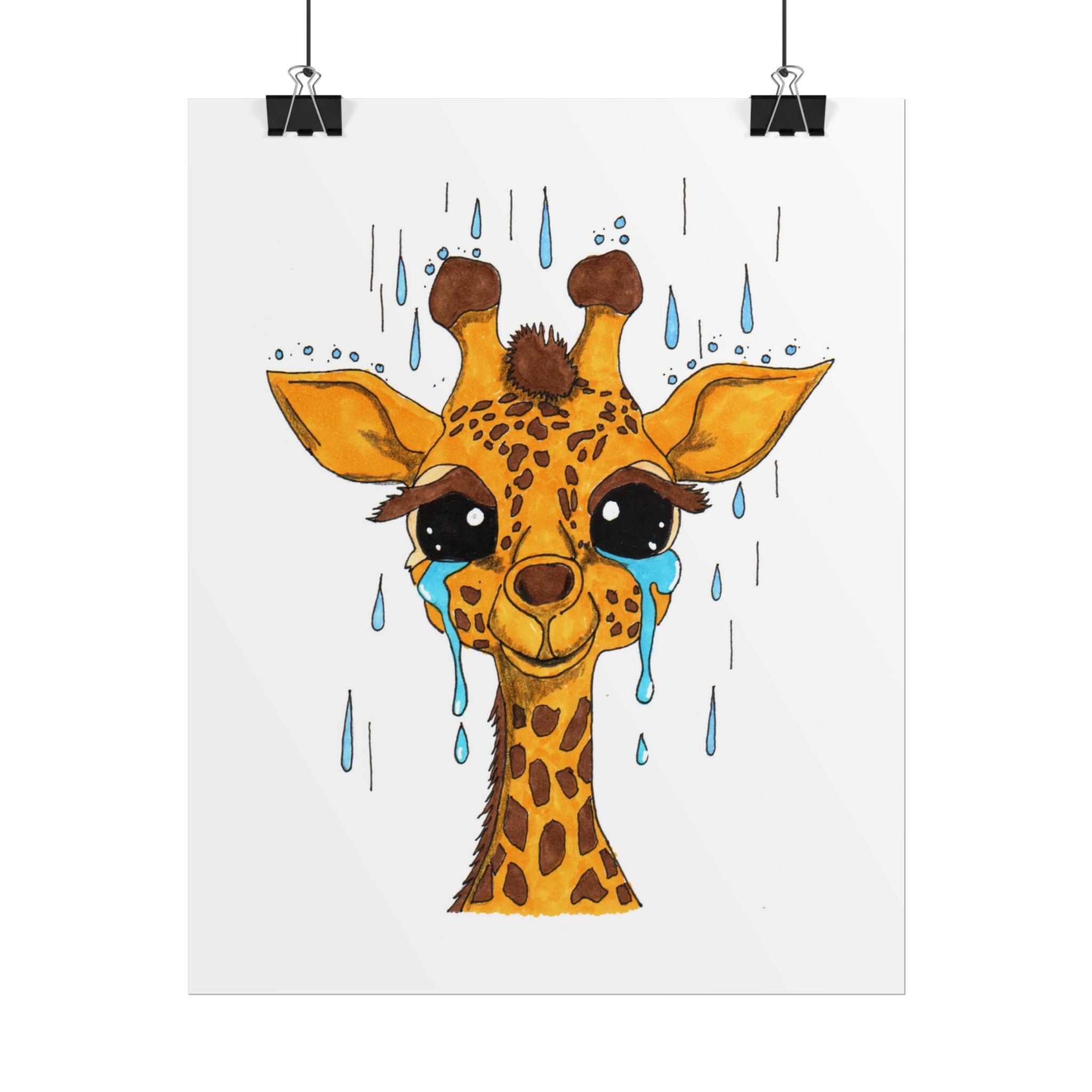 Sad Giraffe in the Rain Poster, Nursery Wall Art, Cute Animal Illustration Print