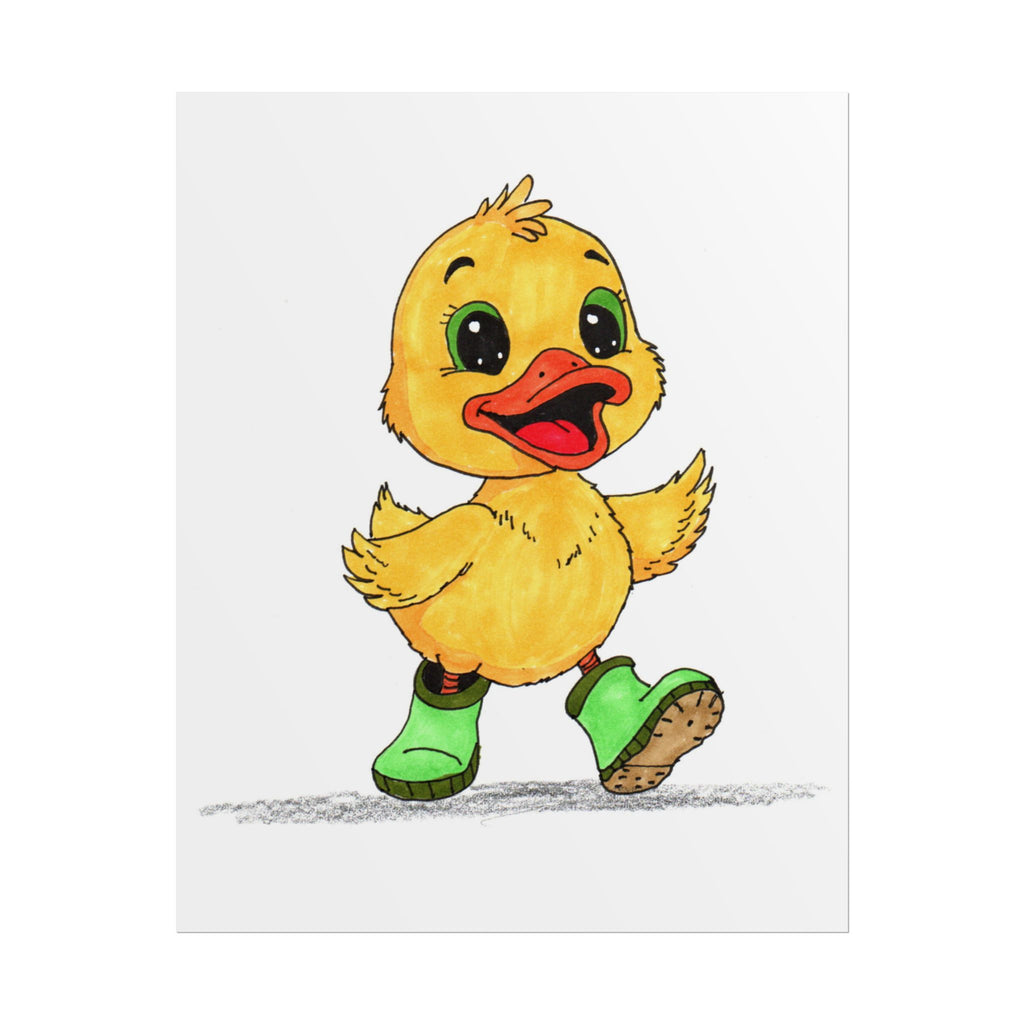 Duck Found Her Rain Boot Print, Hand Drawn Duckling Wall Art, Nursery Decor, Happy Duck Illustration