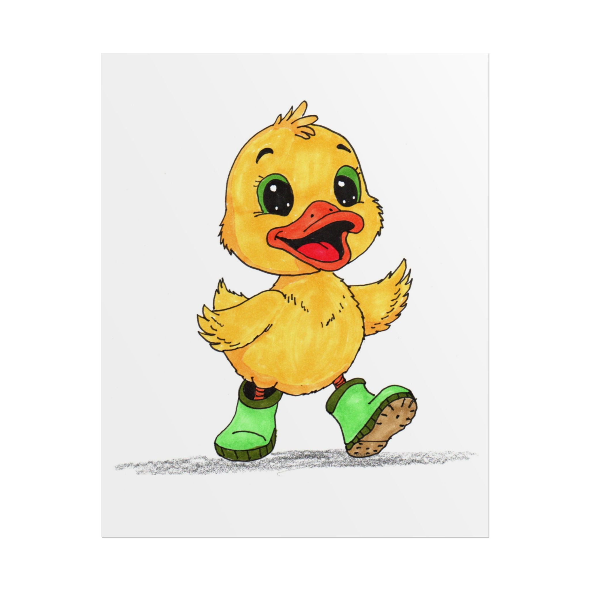 Duck Found Her Rain Boot Print, Hand Drawn Duckling Wall Art, Nursery Decor, Happy Duck Illustration