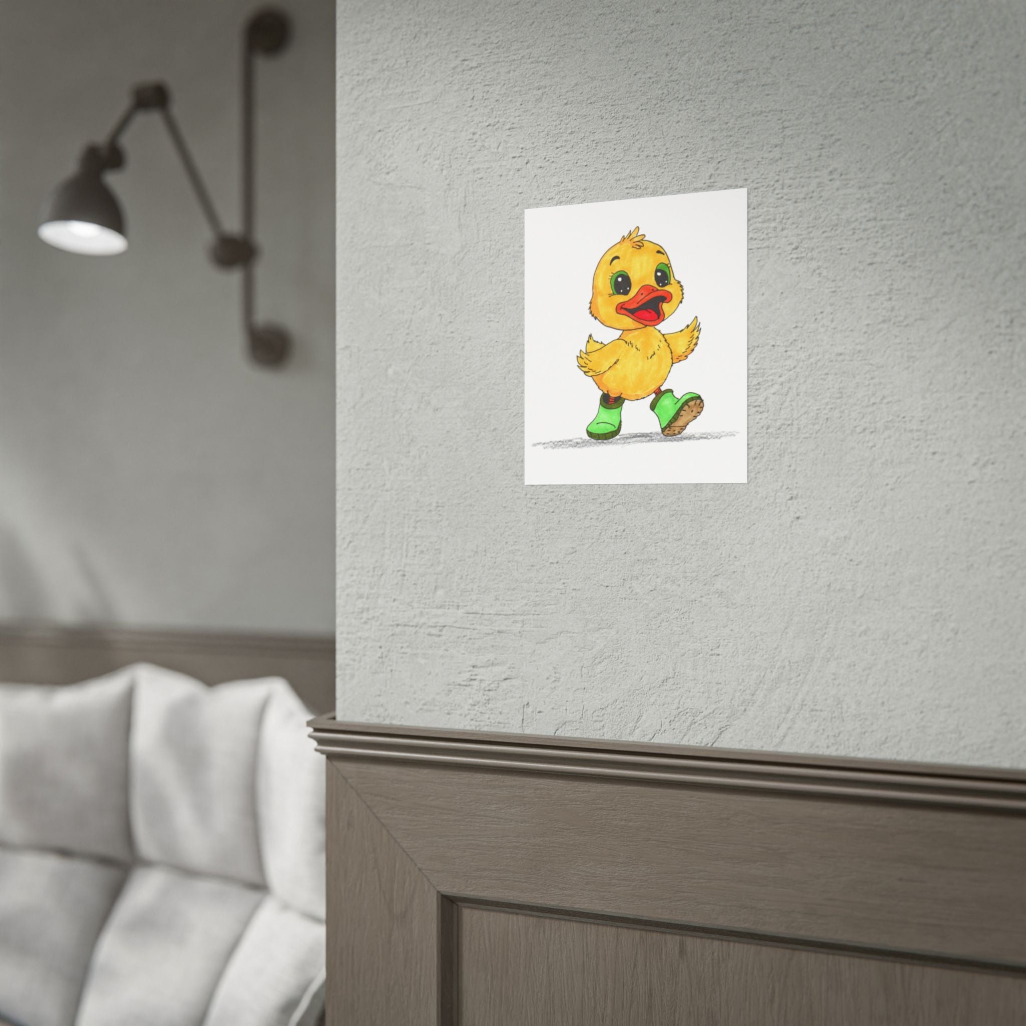 Duck Found Her Rain Boot Print, Hand Drawn Duckling Wall Art, Nursery Decor, Happy Duck Illustration